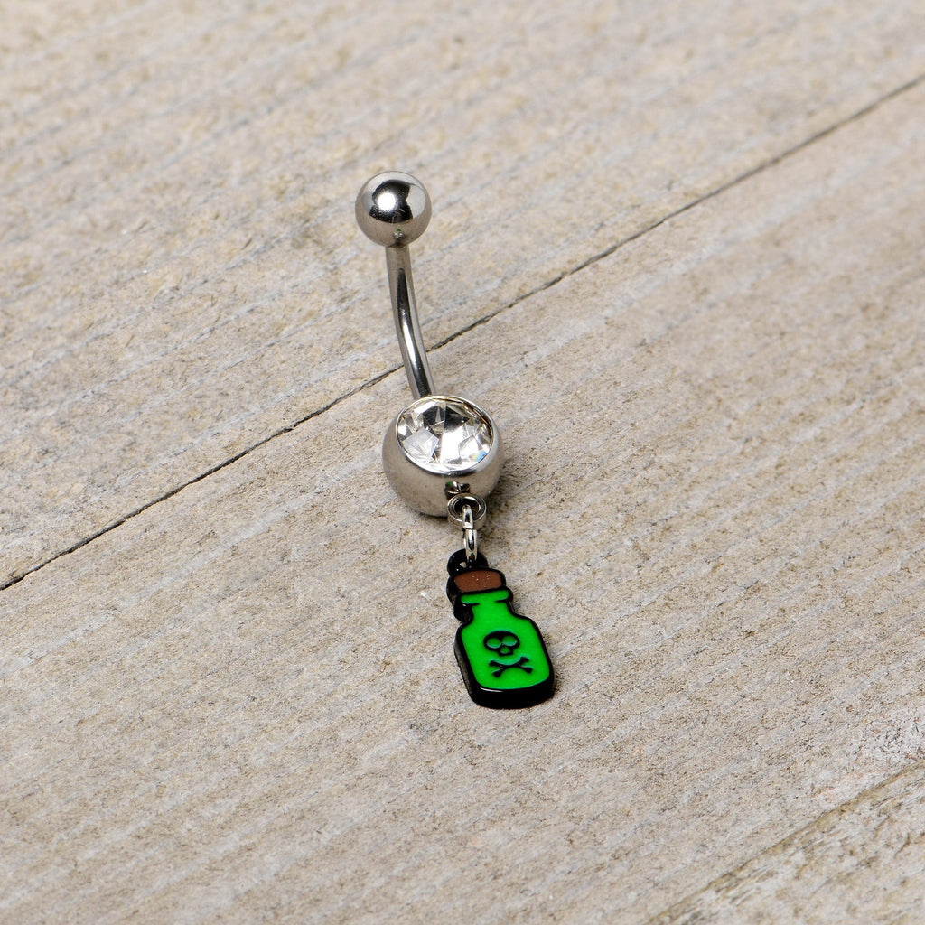 BodyCandy Clear Gem Green Poison Bottle Glow in the Dark Dangle Belly Ring — alternative angle
