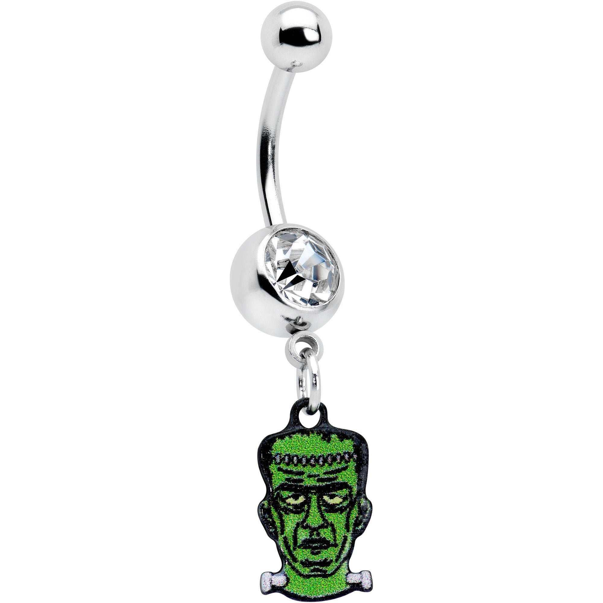 BodyCandy Clear Gem Frankenstein Head Green Glow in the Dark Dangle Belly Ring — main product shot
