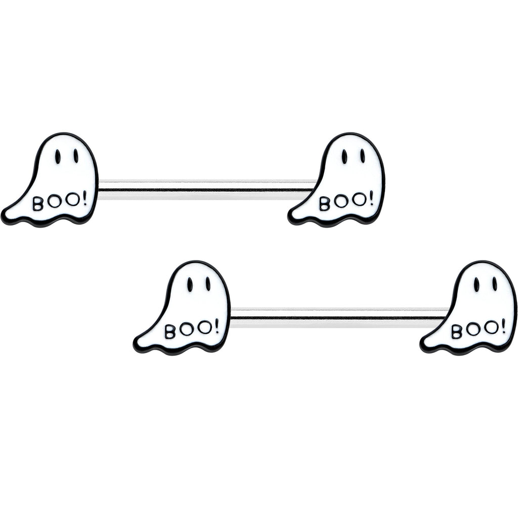 BodyCandy 14G 9/16 Halloween Ghost Glow in the Dark Barbell Nipple Ring Set — main product shot