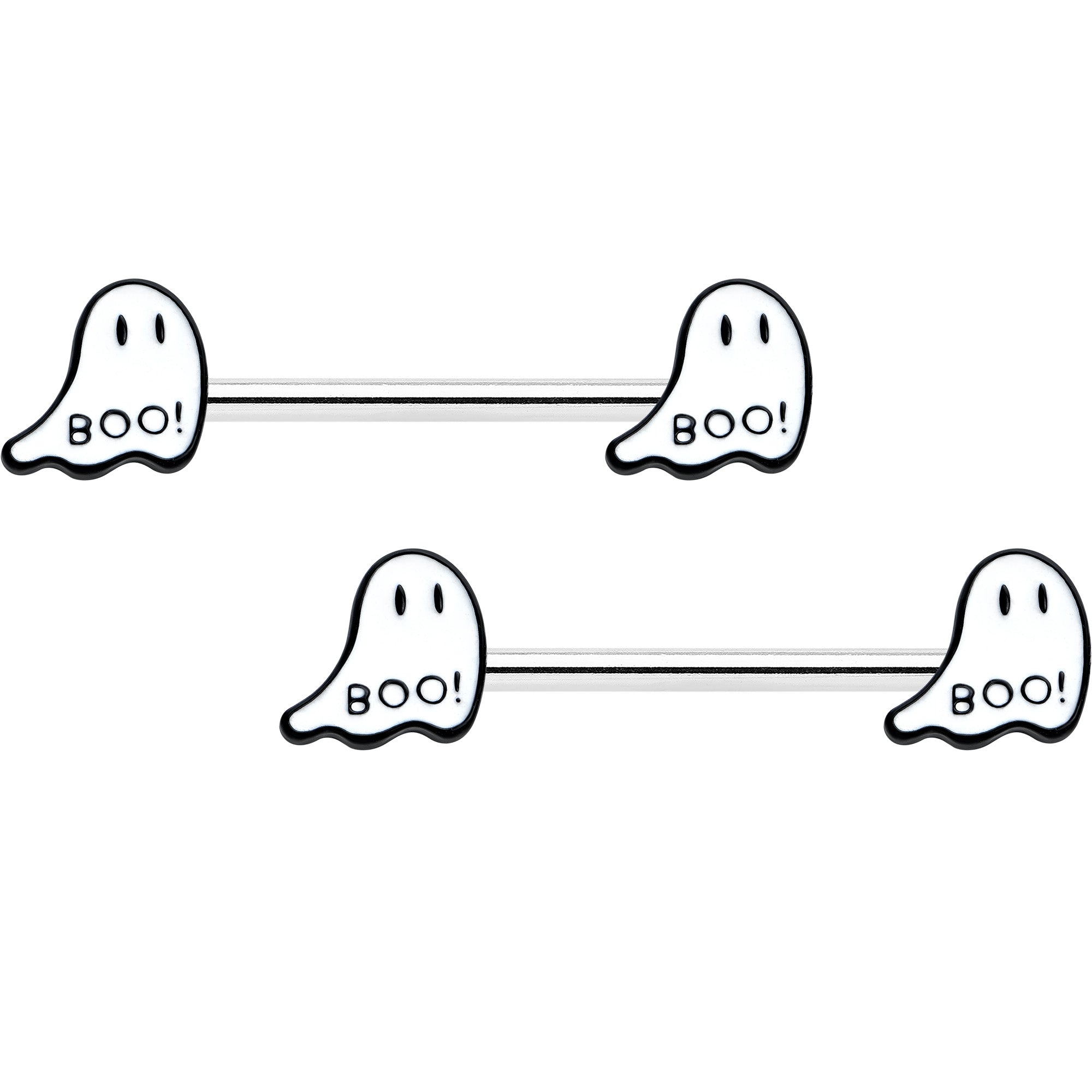 BodyCandy 14G 9/16 Halloween Ghost Glow in the Dark Barbell Nipple Ring Set — main product shot