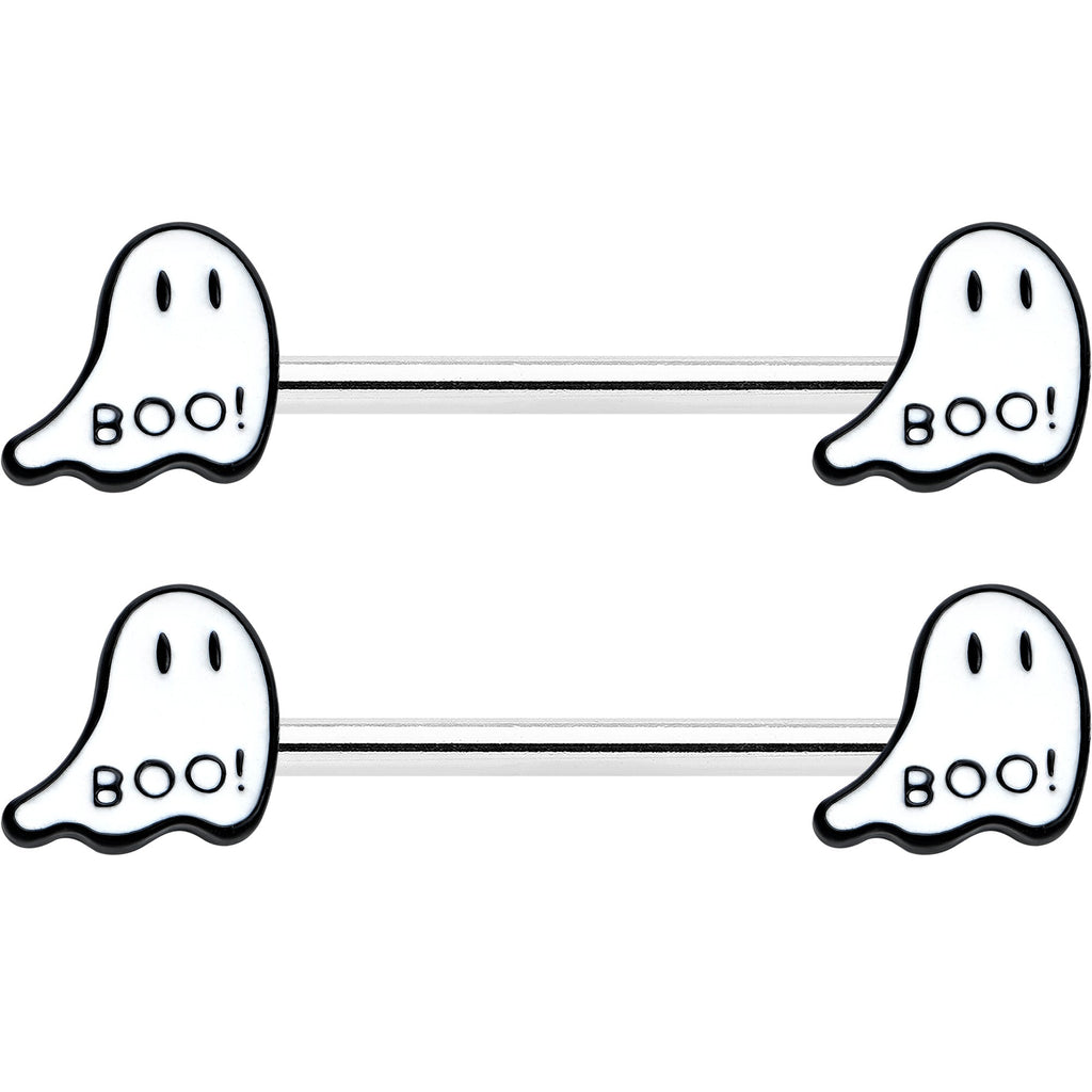 BodyCandy 14G 9/16 Halloween Ghost Glow in the Dark Barbell Nipple Ring Set — detail close-up