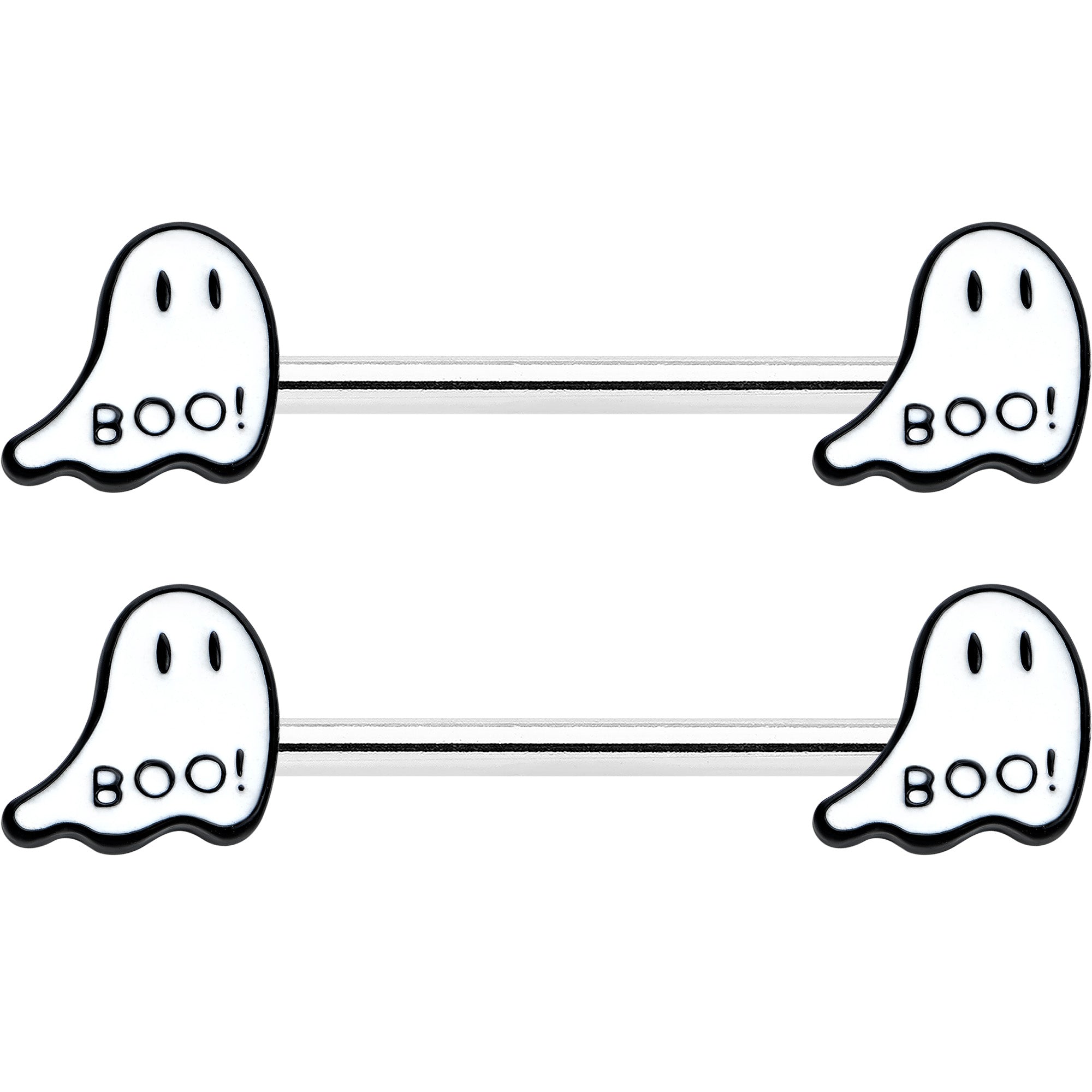 BodyCandy 14G 9/16 Halloween Ghost Glow in the Dark Barbell Nipple Ring Set — detail close-up
