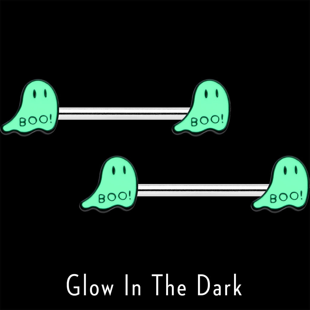 BodyCandy 14G 9/16 Halloween Ghost Glow in the Dark Barbell Nipple Ring Set — lifestyle context