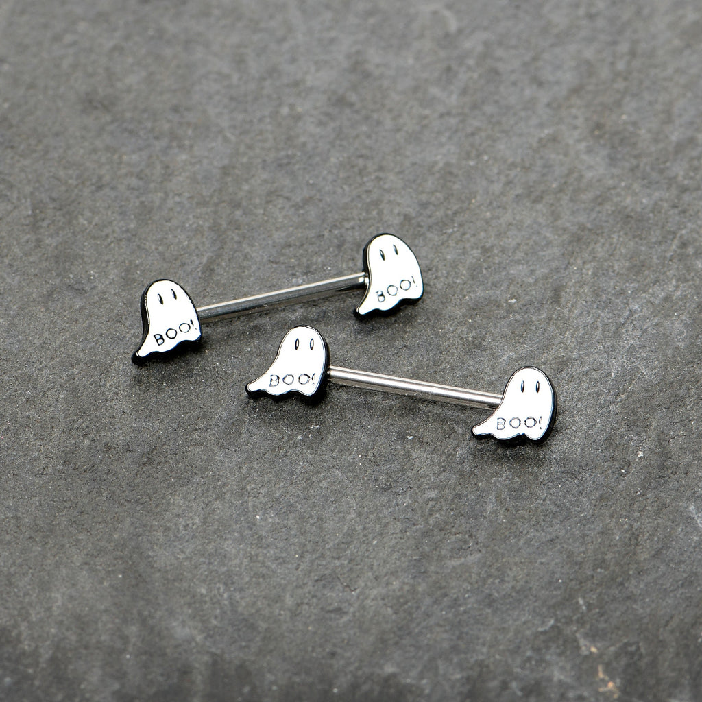 BodyCandy 14G 9/16 Halloween Ghost Glow in the Dark Barbell Nipple Ring Set — back view