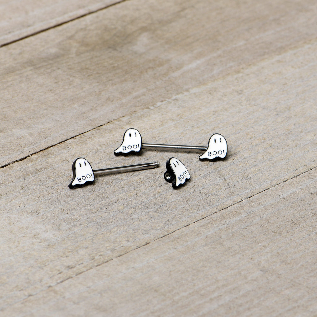 BodyCandy 14G 9/16 Halloween Ghost Glow in the Dark Barbell Nipple Ring Set — alternative angle
