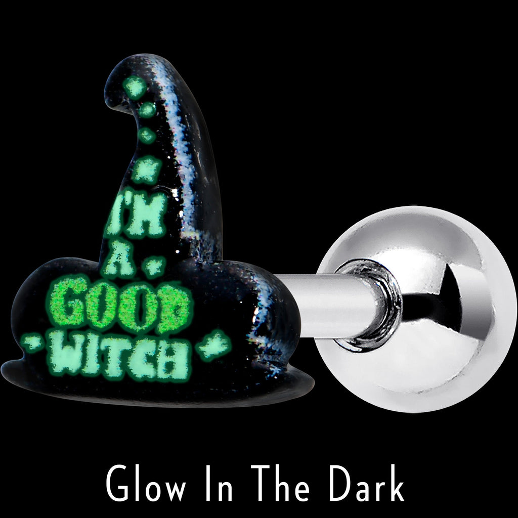 BodyCandy 16G 1/4 Good Witch Hat Glow in the Dark Cartilage Tragus Earring — side view
