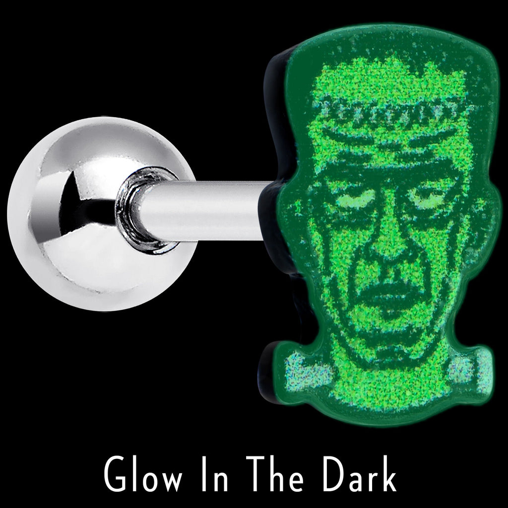 BodyCandy 16G 1/4 Frankenstein Head Green Glow in the Dark Cartilage Earring — side view