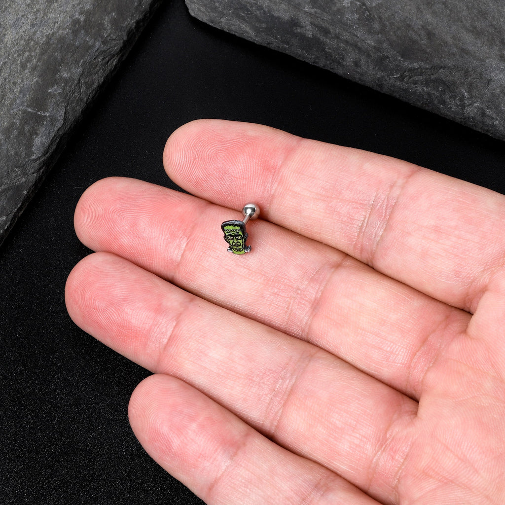 BodyCandy 16G 1/4 Frankenstein Head Green Glow in the Dark Cartilage Earring — size reference