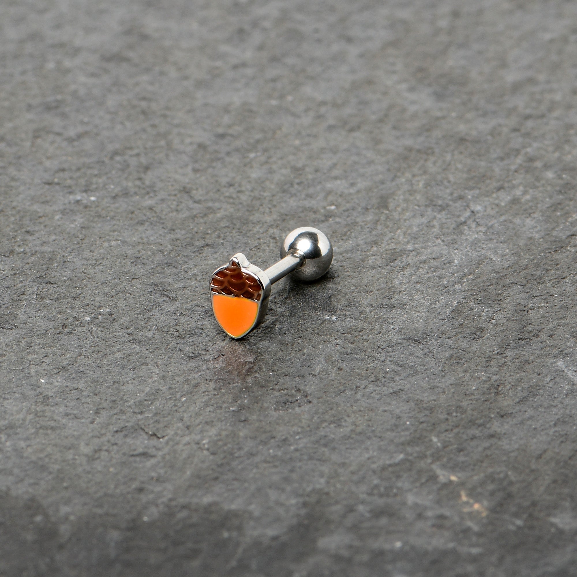 BodyCandy 16G 5/16 Autumn Acorn Brown Orange Cartilage Tragus Earring — back view
