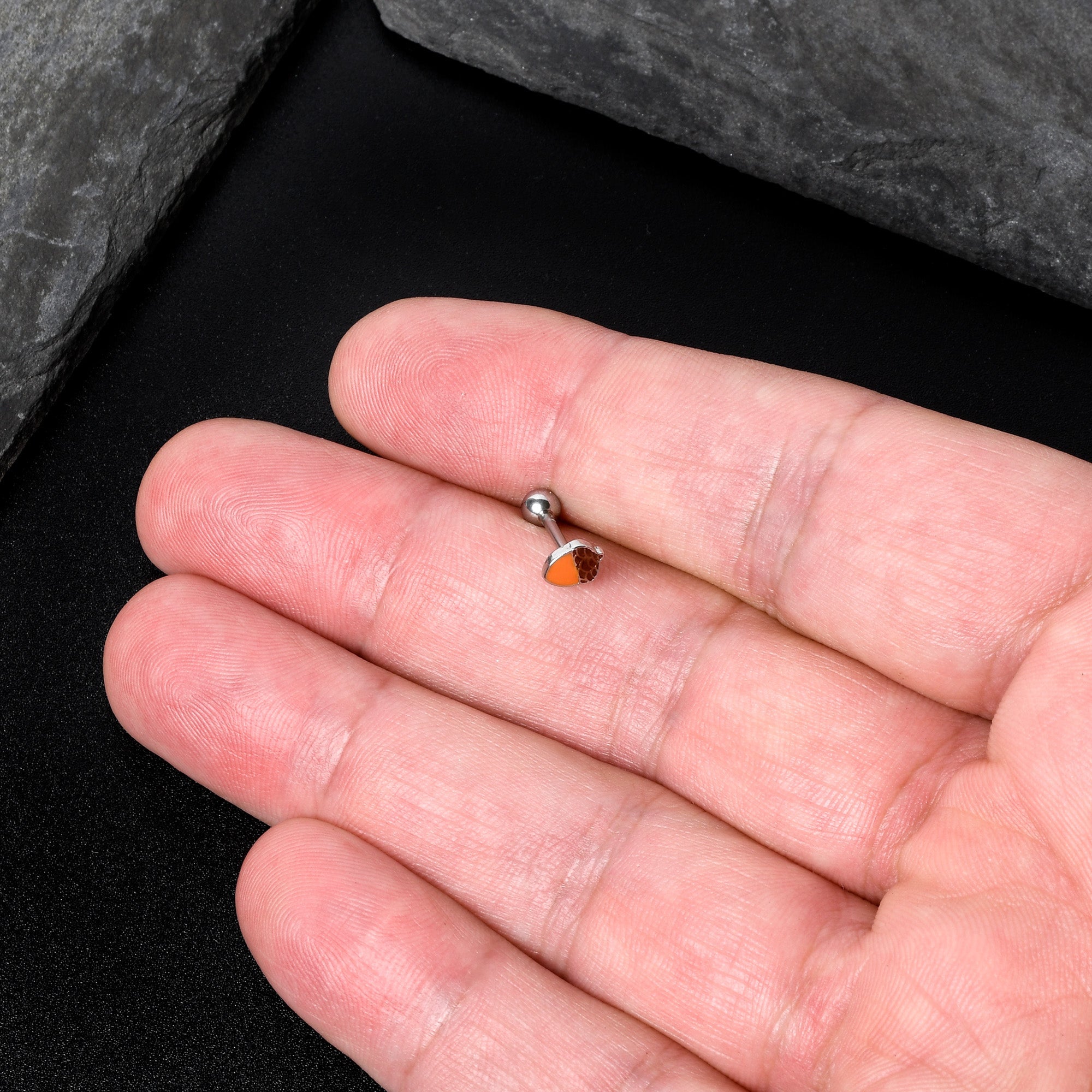 BodyCandy 16G 5/16 Autumn Acorn Brown Orange Cartilage Tragus Earring — size reference