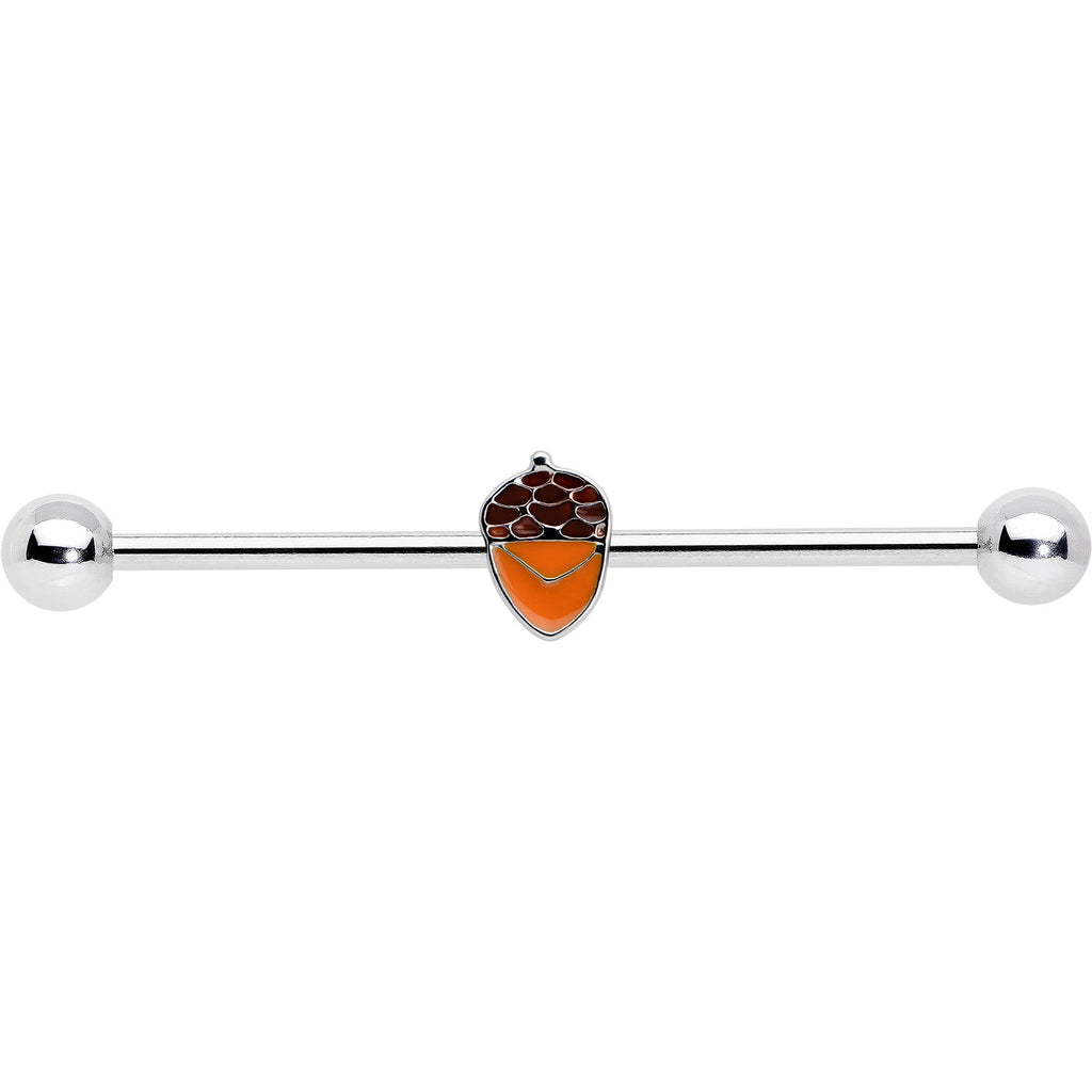 BodyCandy 14G Autumn Acorn Brown Orange Industrial Barbell 38mm — detail close-up