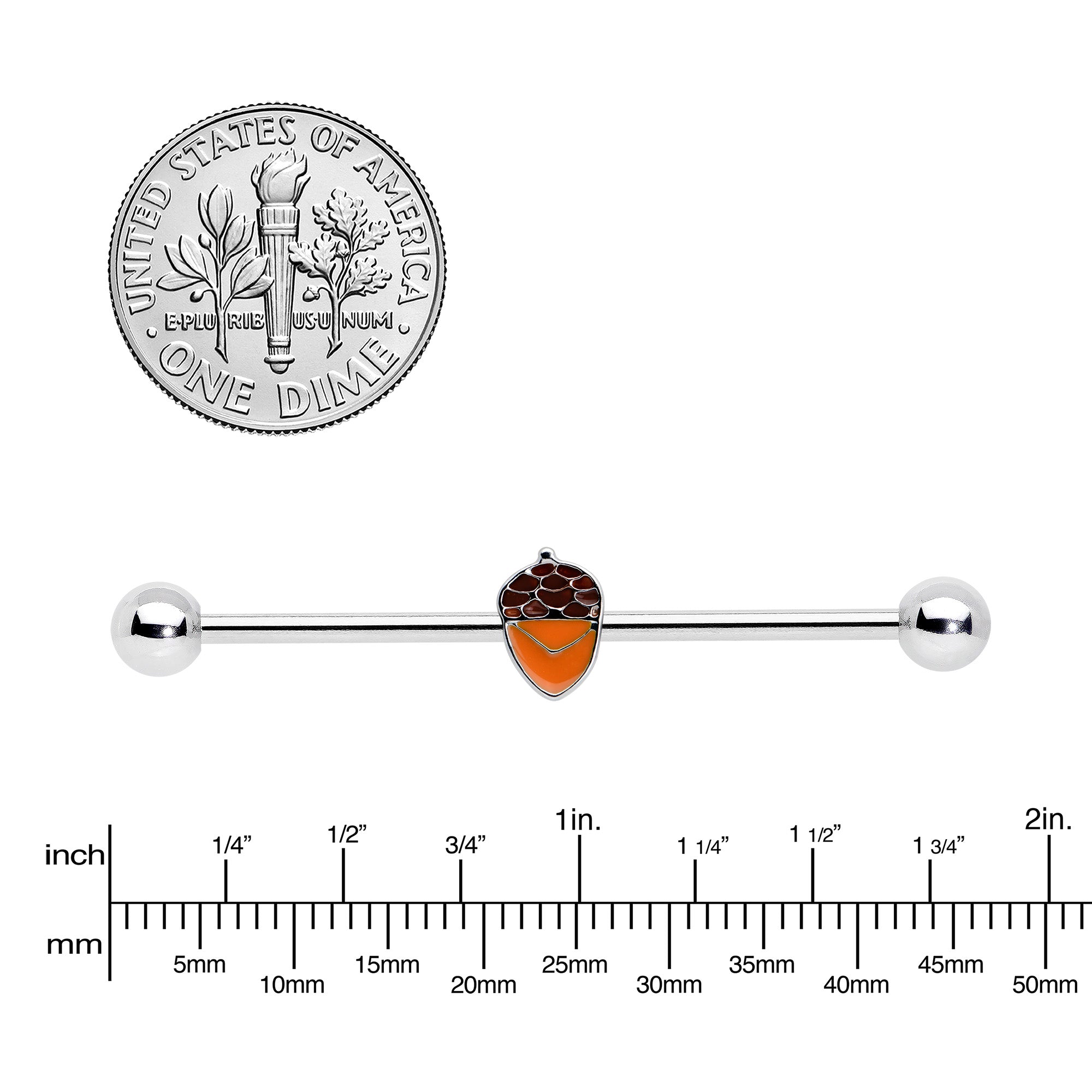 BodyCandy 14G Autumn Acorn Brown Orange Industrial Barbell 38mm — lifestyle context
