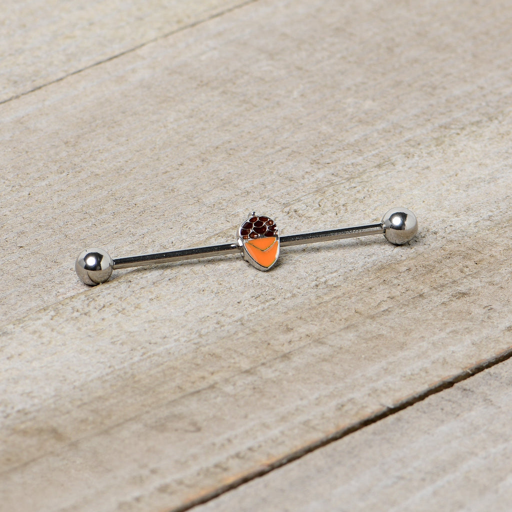 BodyCandy 14G Autumn Acorn Brown Orange Industrial Barbell 38mm — back view