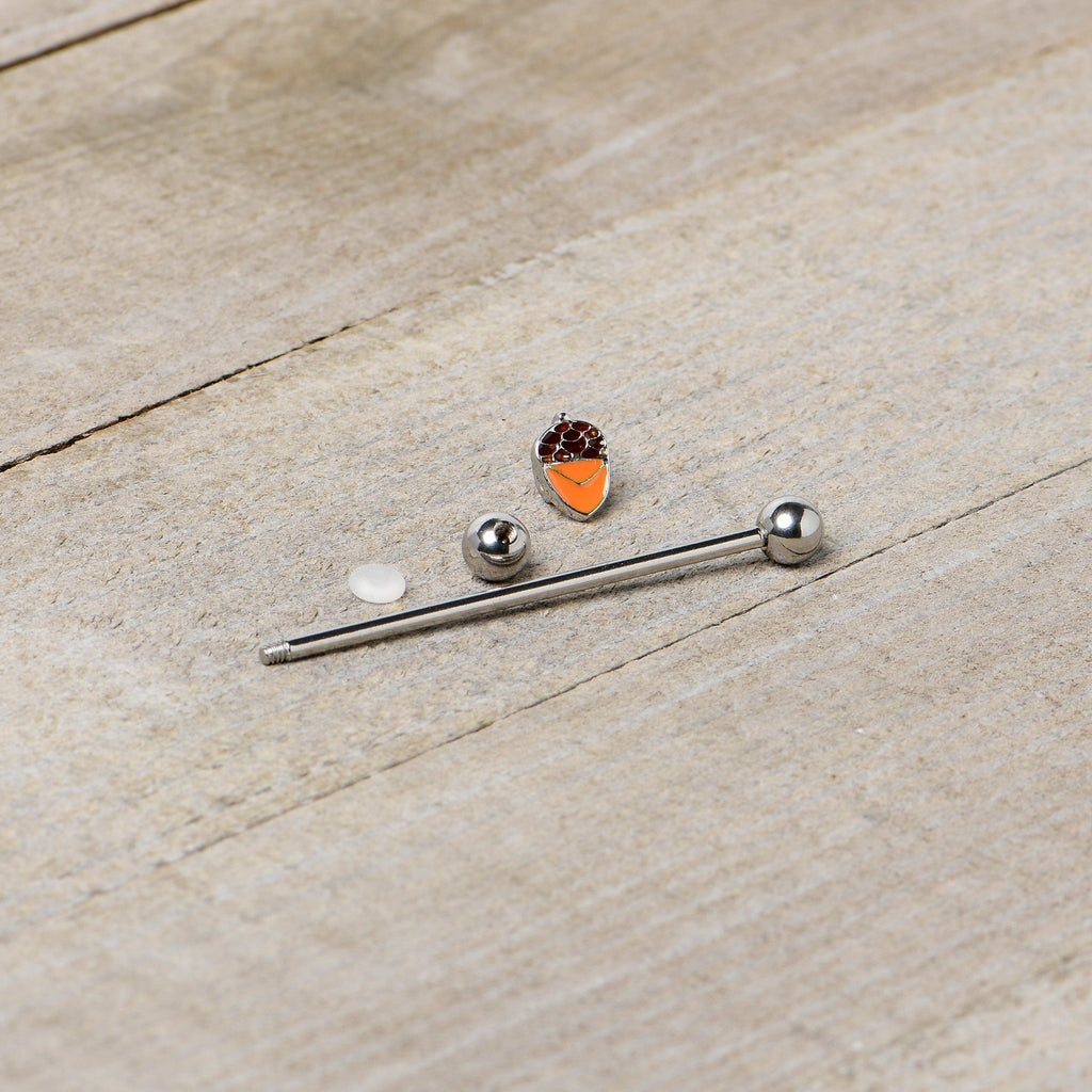 BodyCandy 14G Autumn Acorn Brown Orange Industrial Barbell 38mm — alternative angle