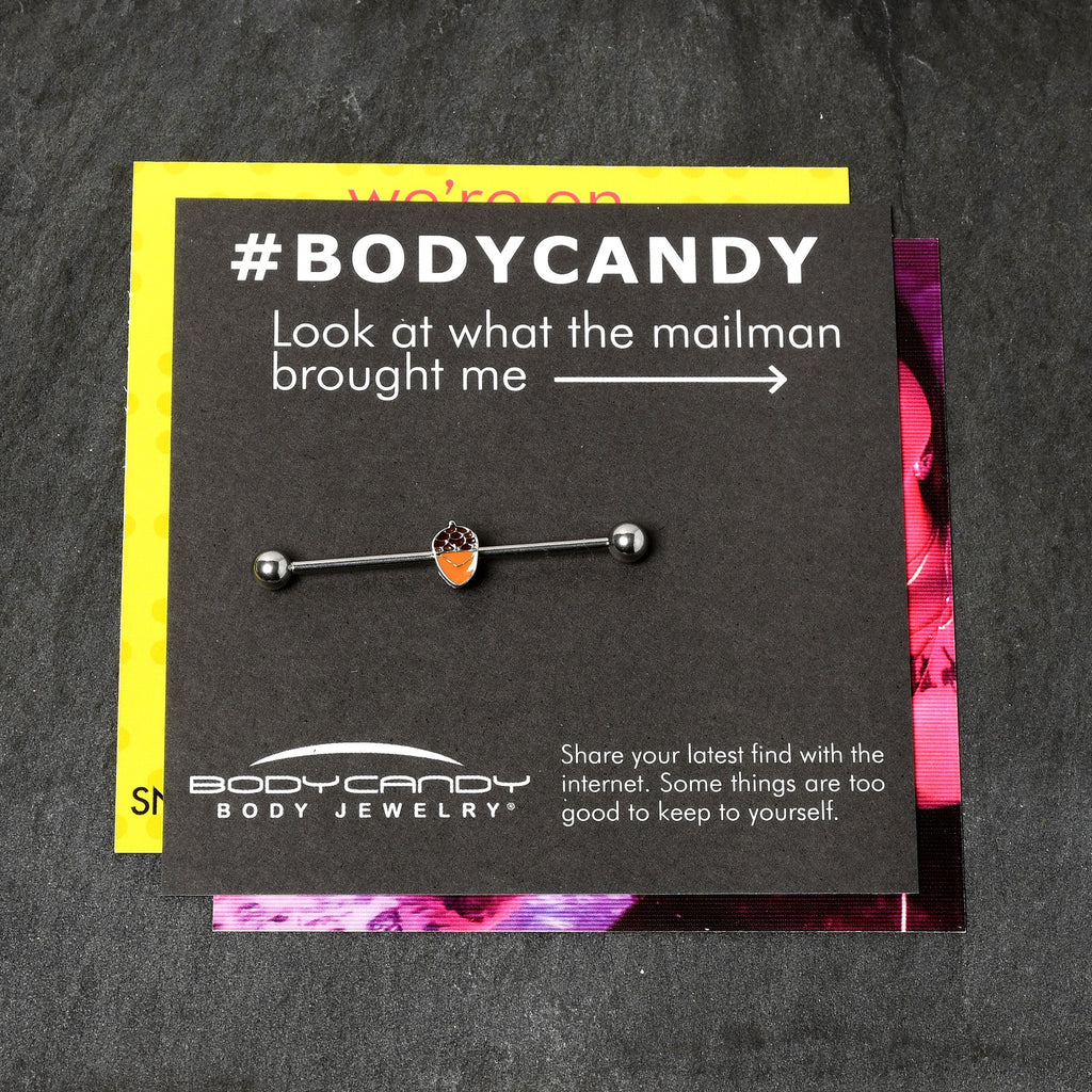 BodyCandy 14G Autumn Acorn Brown Orange Industrial Barbell 38mm — size reference