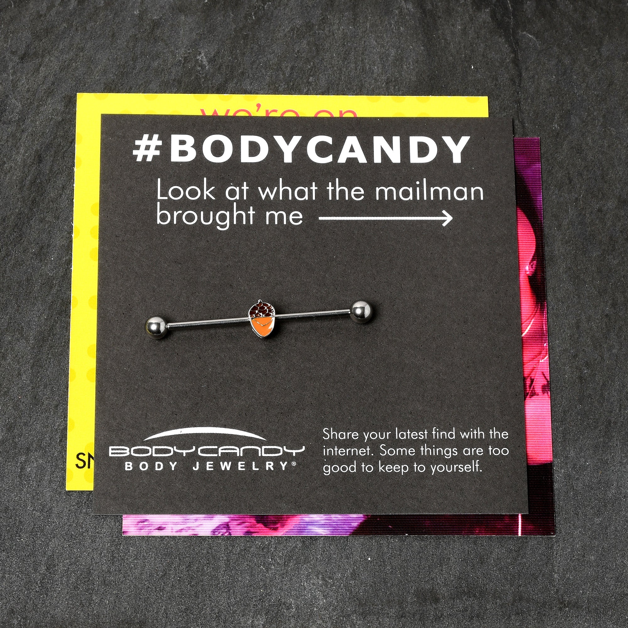 BodyCandy 14G Autumn Acorn Brown Orange Industrial Barbell 38mm — size reference