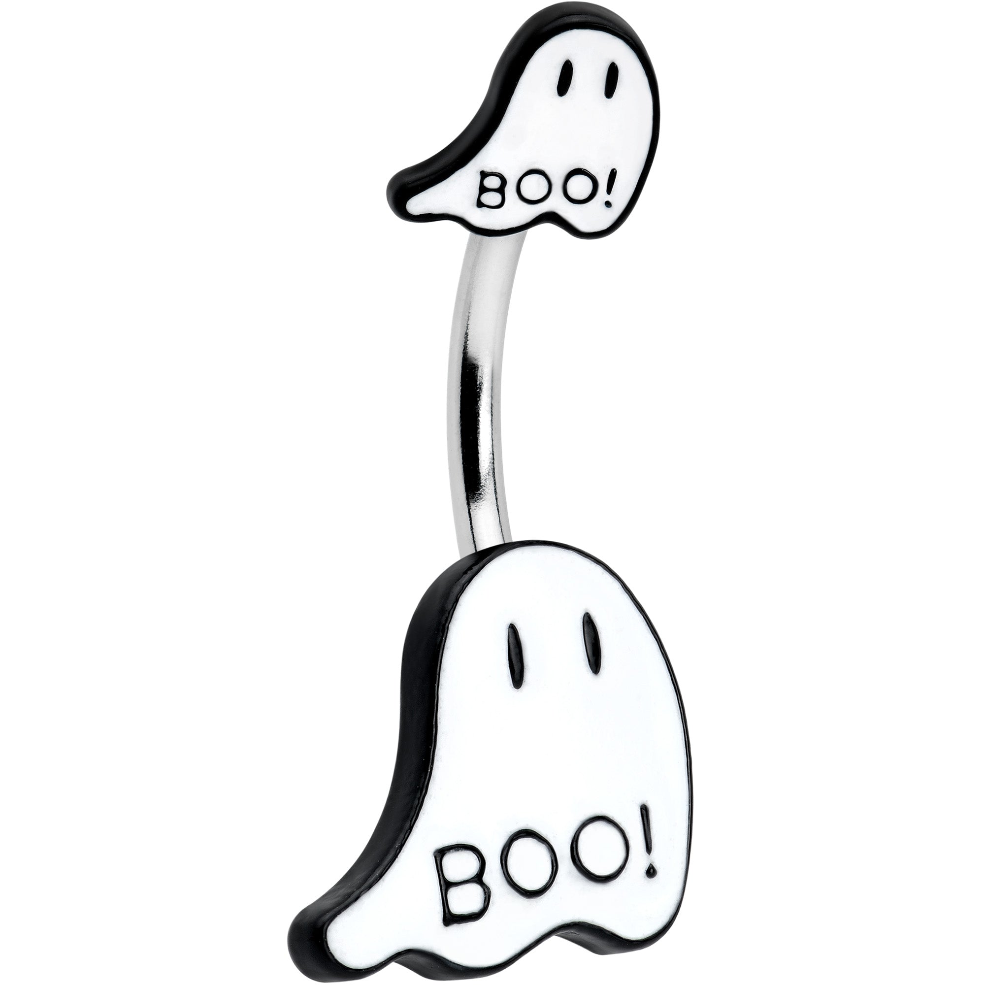 BodyCandy Halloween White Glow in the Dark Ghosts Double Mount Belly Ring — main product shot