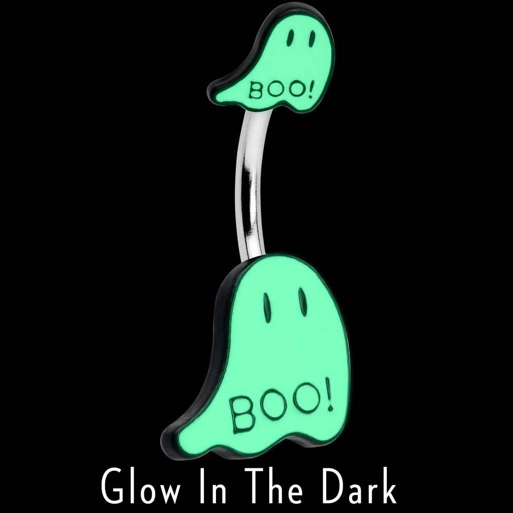 BodyCandy Halloween White Glow in the Dark Ghosts Double Mount Belly Ring — detail close-up