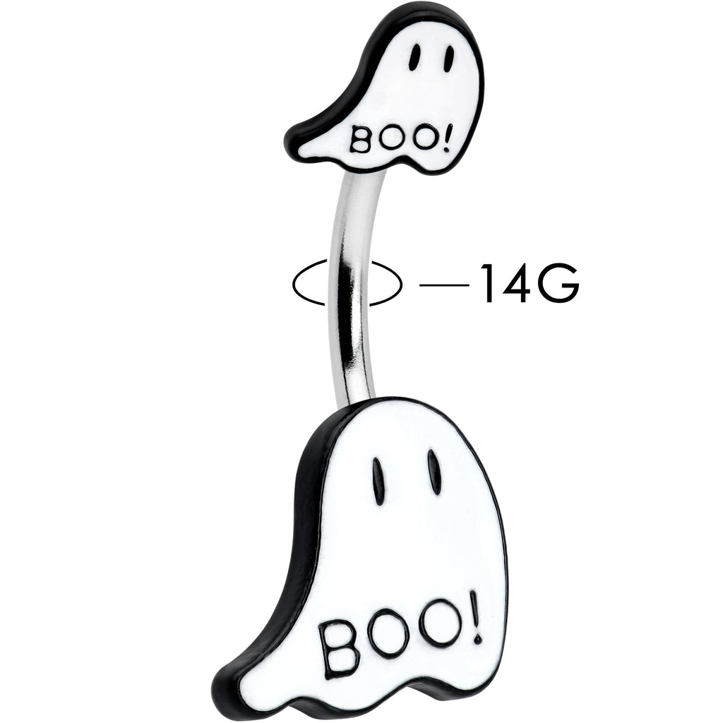 BodyCandy Halloween White Glow in the Dark Ghosts Double Mount Belly Ring — lifestyle context