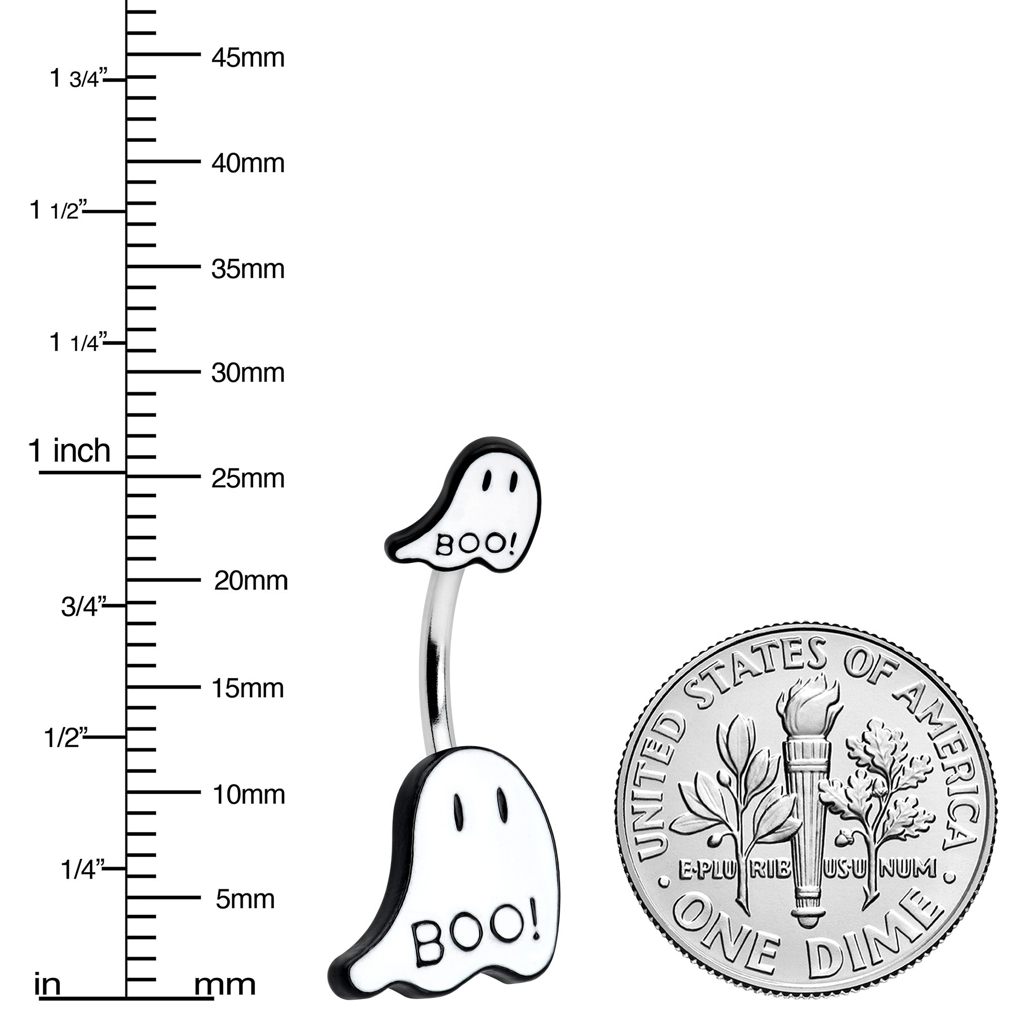 BodyCandy Halloween White Glow in the Dark Ghosts Double Mount Belly Ring — side view