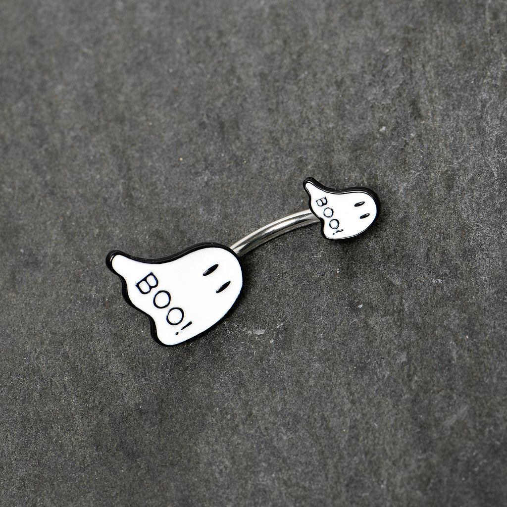 BodyCandy Halloween White Glow in the Dark Ghosts Double Mount Belly Ring — back view