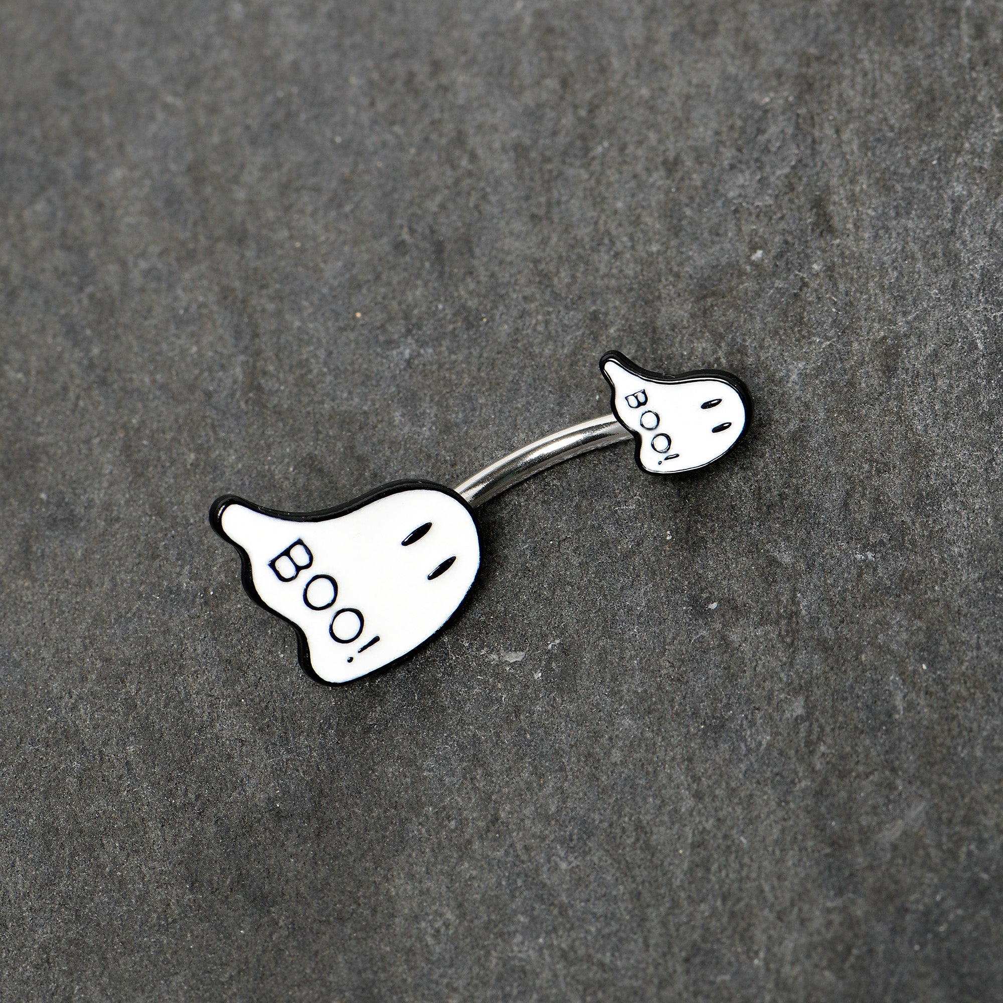 BodyCandy Halloween White Glow in the Dark Ghosts Double Mount Belly Ring — back view