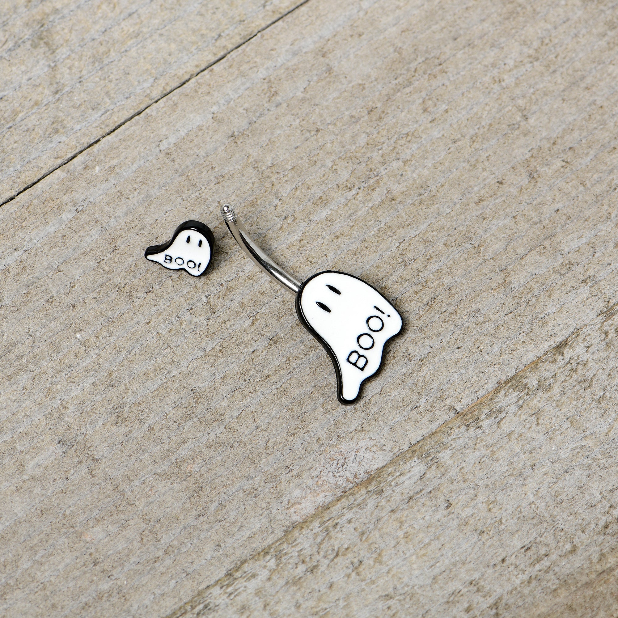 BodyCandy Halloween White Glow in the Dark Ghosts Double Mount Belly Ring — alternative angle