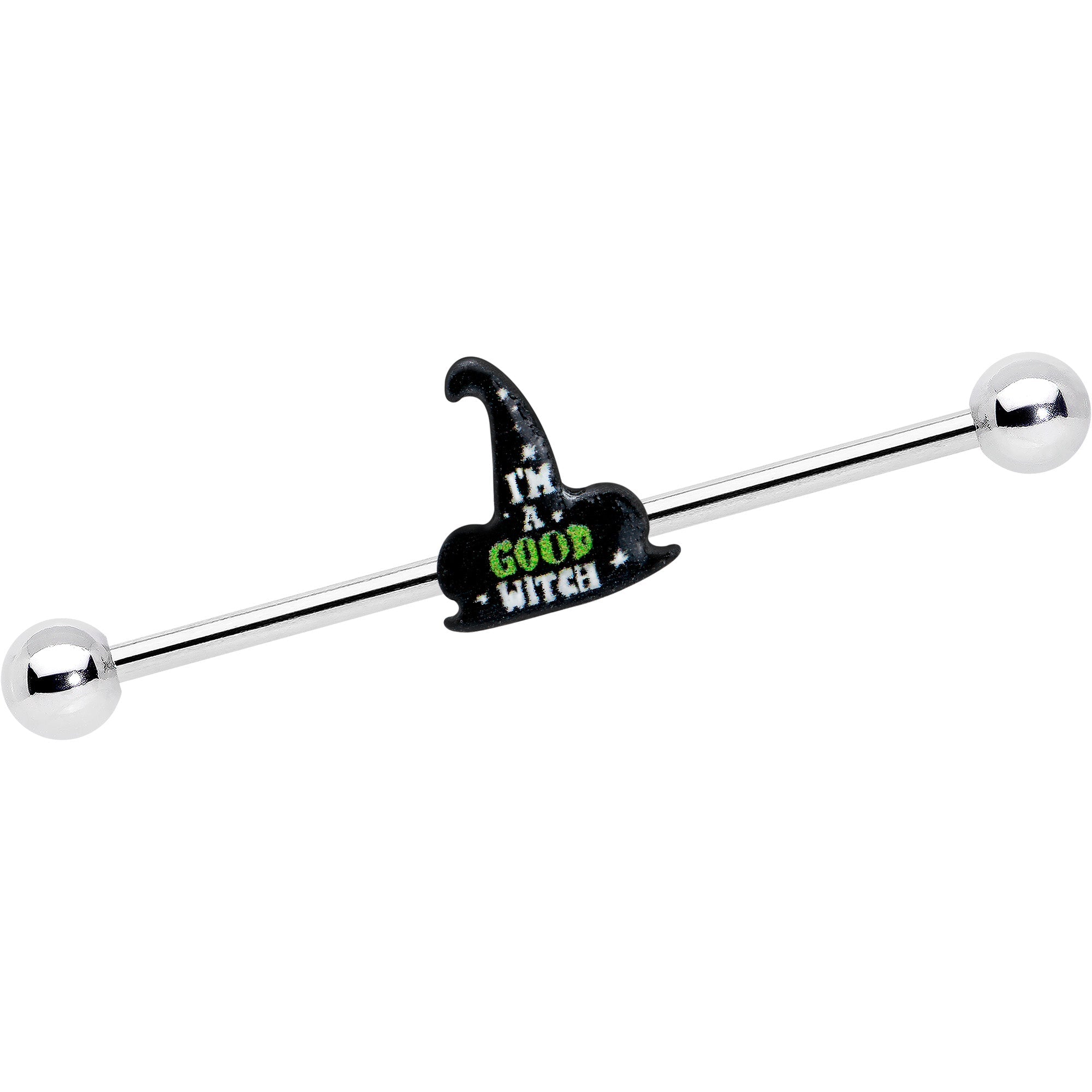 BodyCandy 14G Good Witch Hat Glow the Dark Halloween Industrial Barbell 38mm — main product shot