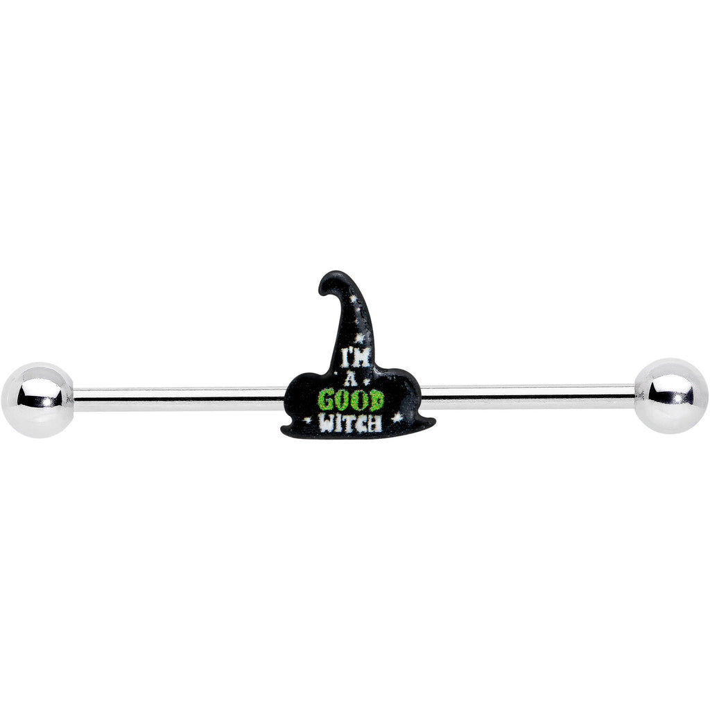 BodyCandy 14G Good Witch Hat Glow the Dark Halloween Industrial Barbell 38mm — detail close-up