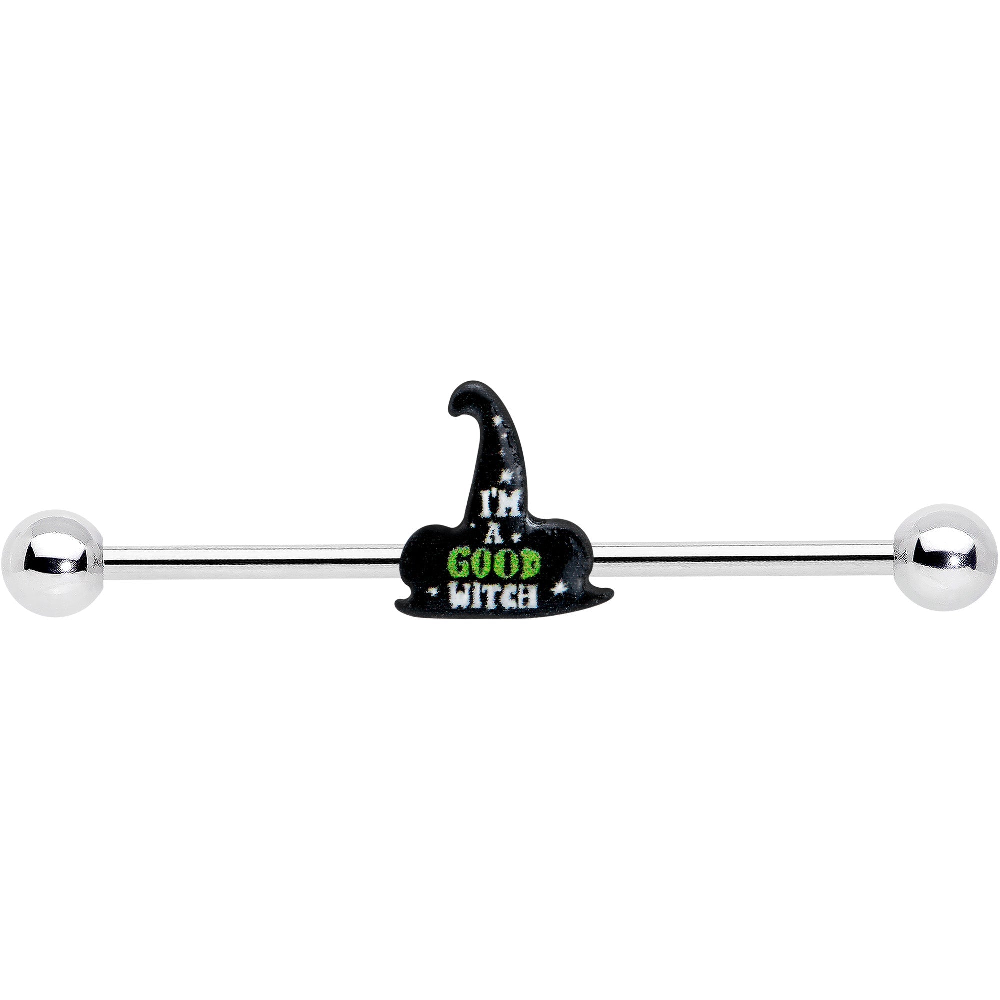 BodyCandy 14G Good Witch Hat Glow the Dark Halloween Industrial Barbell 38mm — detail close-up