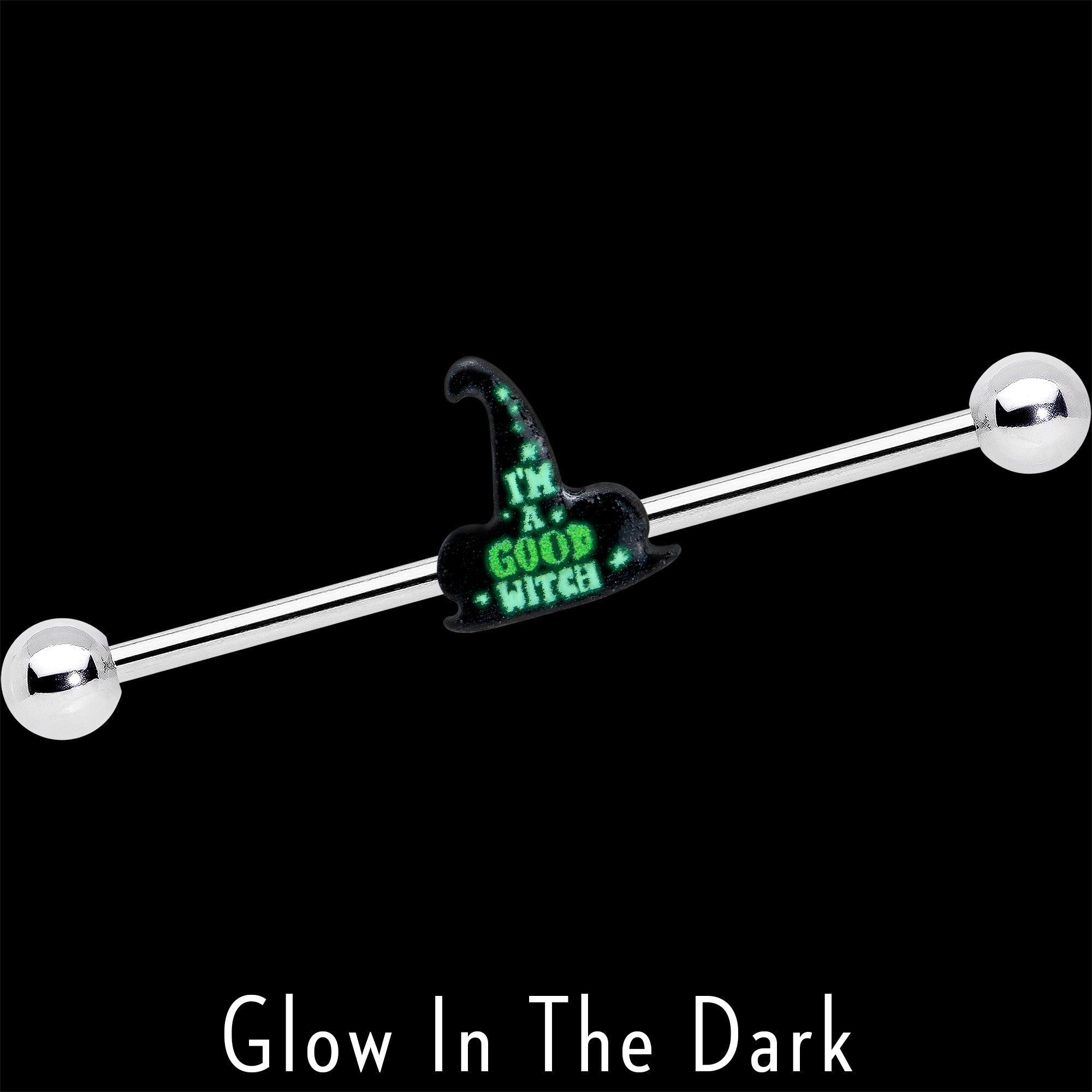 BodyCandy 14G Good Witch Hat Glow the Dark Halloween Industrial Barbell 38mm — lifestyle context