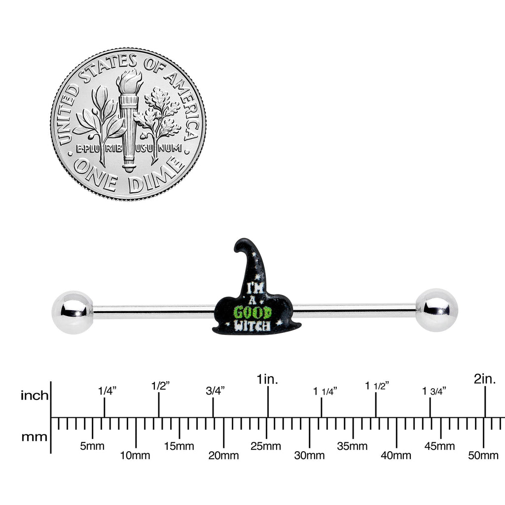 BodyCandy 14G Good Witch Hat Glow the Dark Halloween Industrial Barbell 38mm — side view