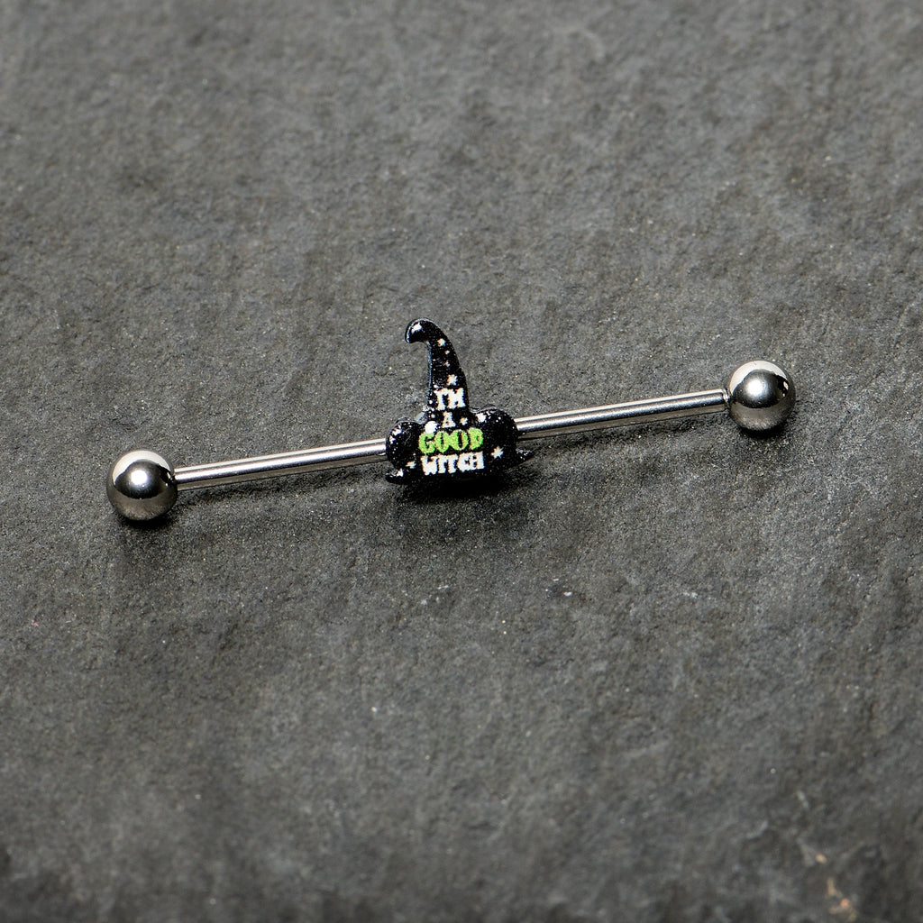 BodyCandy 14G Good Witch Hat Glow the Dark Halloween Industrial Barbell 38mm — back view