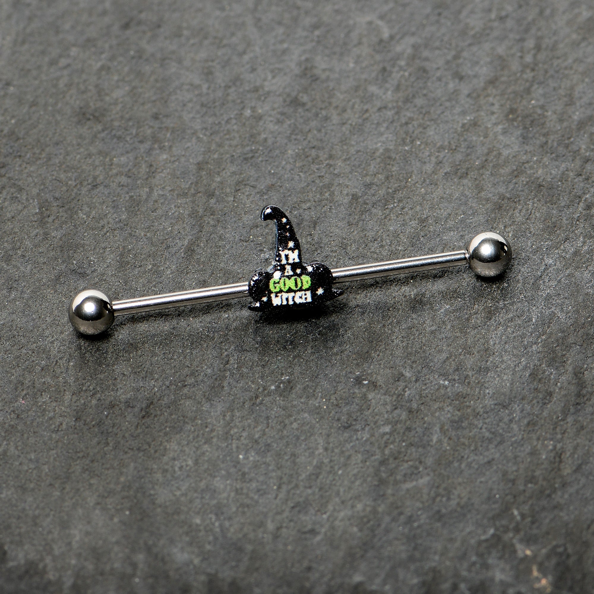 BodyCandy 14G Good Witch Hat Glow the Dark Halloween Industrial Barbell 38mm — back view