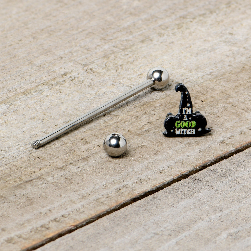 BodyCandy 14G Good Witch Hat Glow the Dark Halloween Industrial Barbell 38mm — alternative angle
