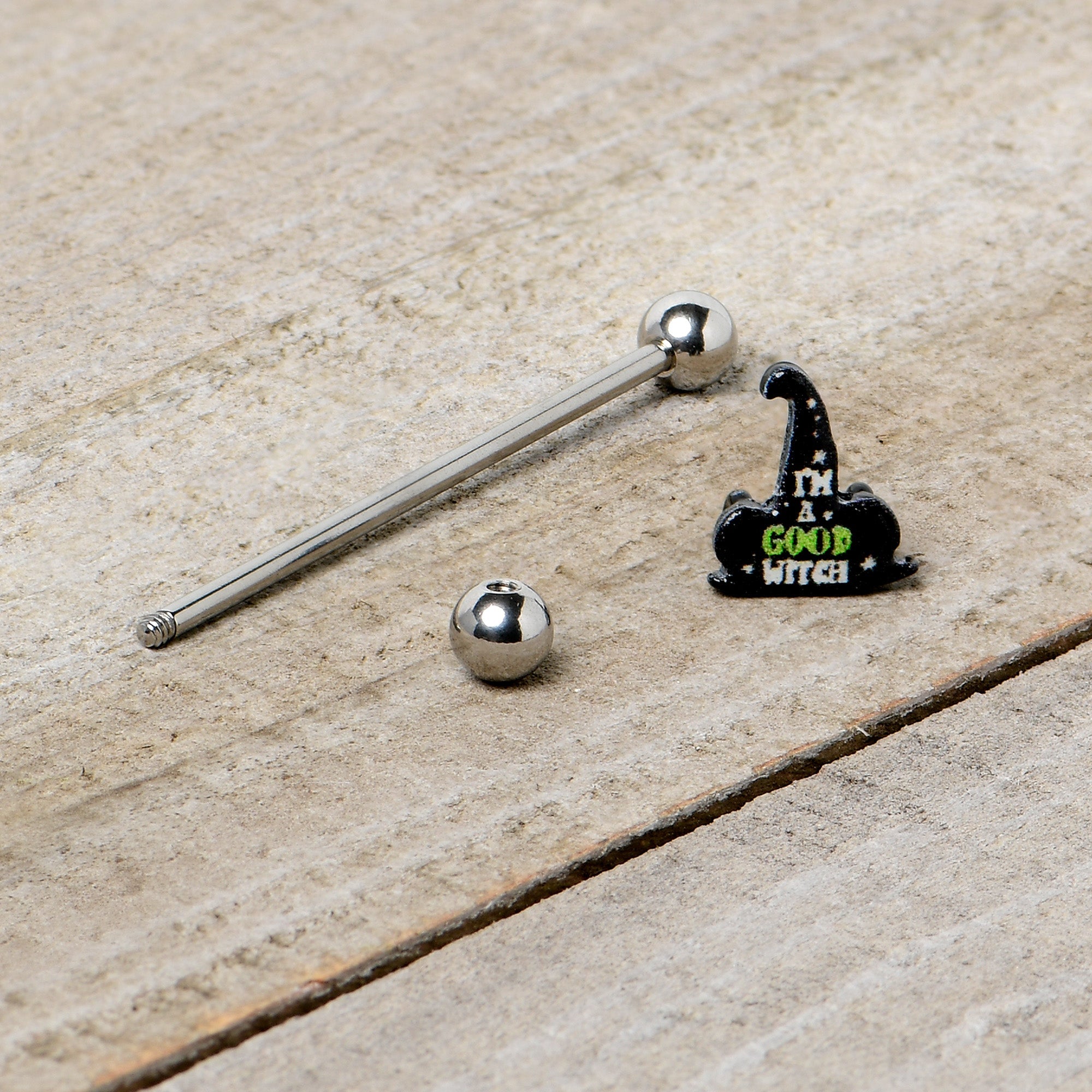 BodyCandy 14G Good Witch Hat Glow the Dark Halloween Industrial Barbell 38mm — alternative angle