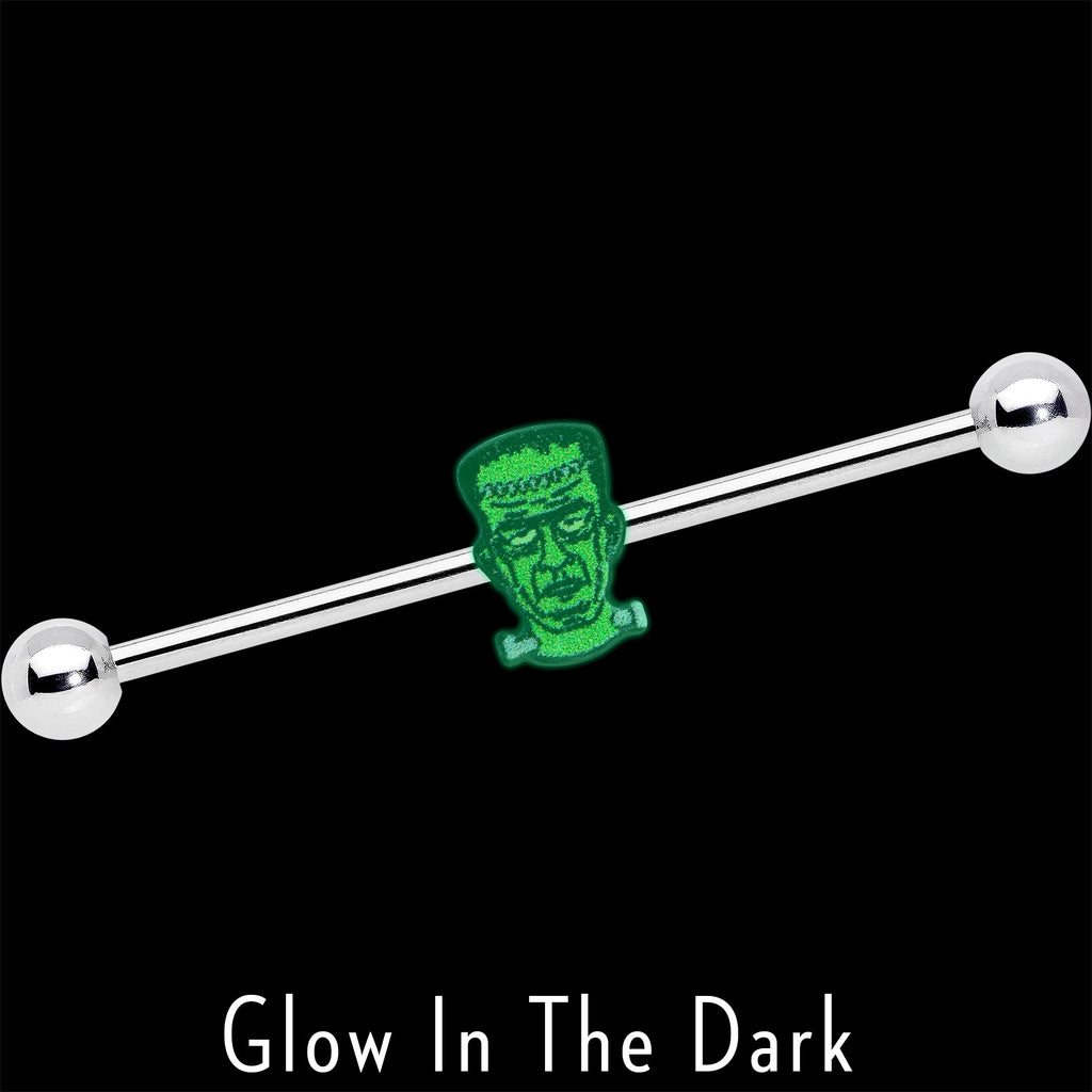 BodyCandy 14G Frankenstein Head Green Glow in Dark Industrial Barbell 38mm — lifestyle context