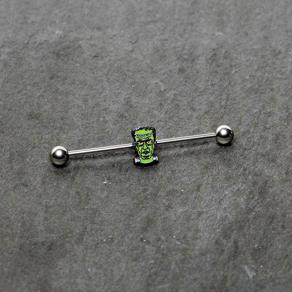 BodyCandy 14G Frankenstein Head Green Glow in Dark Industrial Barbell 38mm — back view