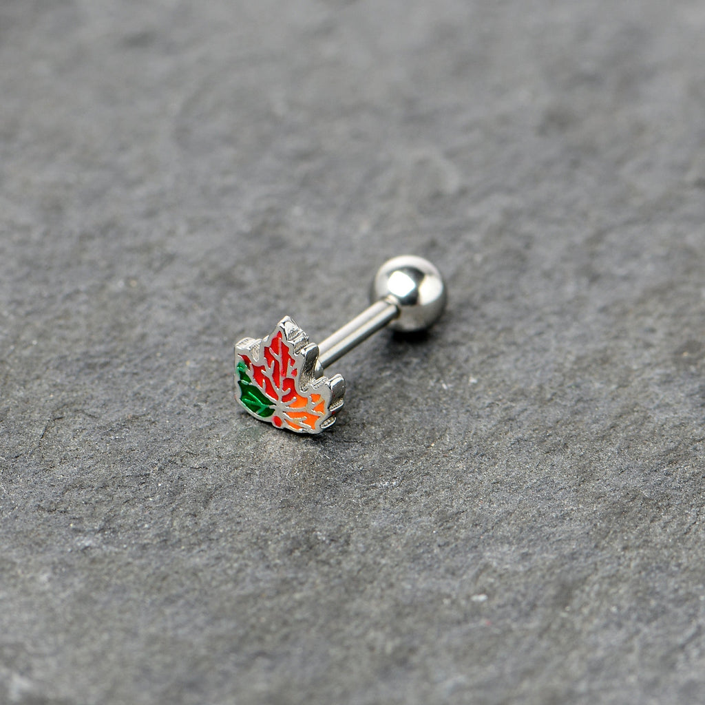 BodyCandy 16G 5/16 Autumn Tricolor Maple Leaf Cartilage Tragus Earring — back view