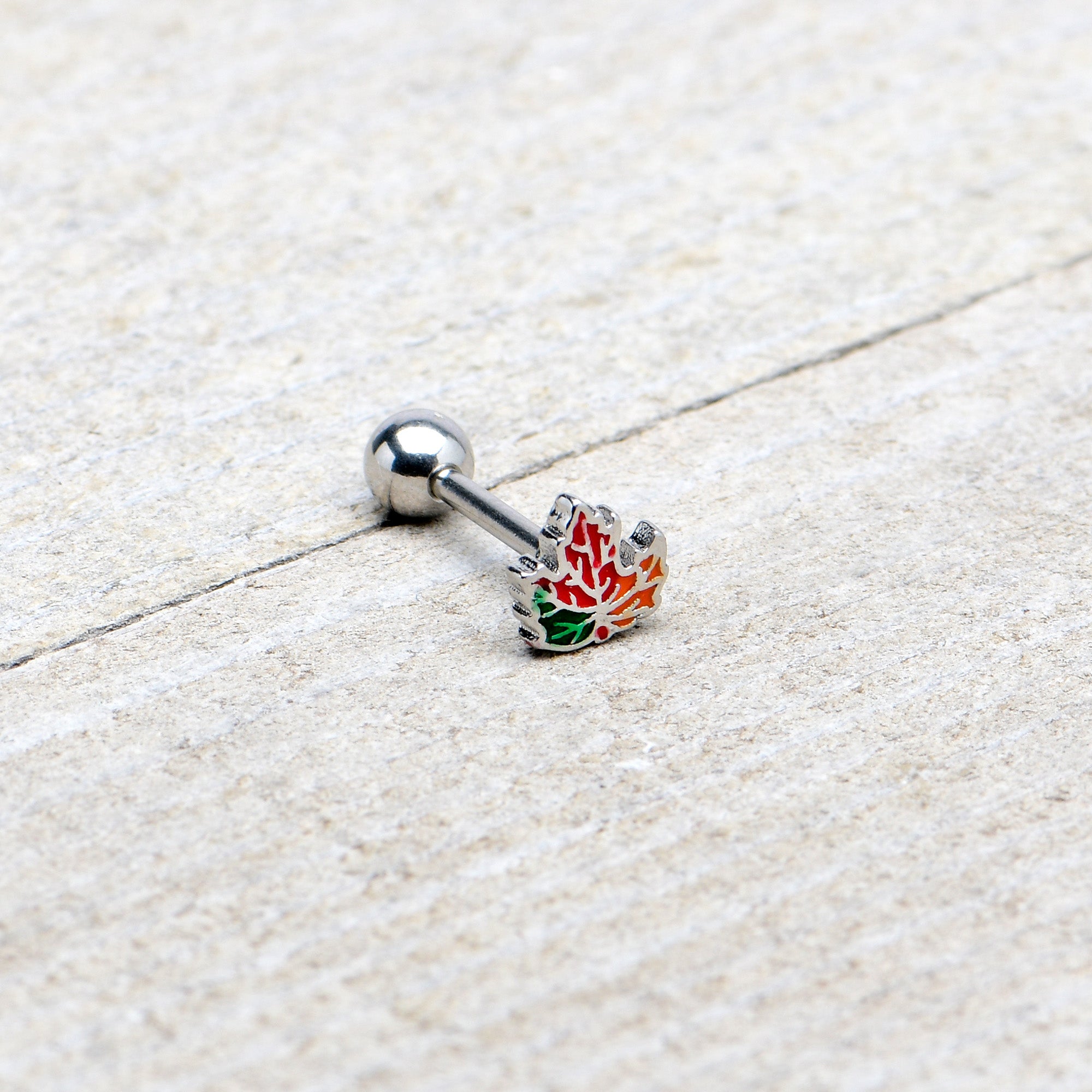 BodyCandy 16G 5/16 Autumn Tricolor Maple Leaf Cartilage Tragus Earring — alternative angle