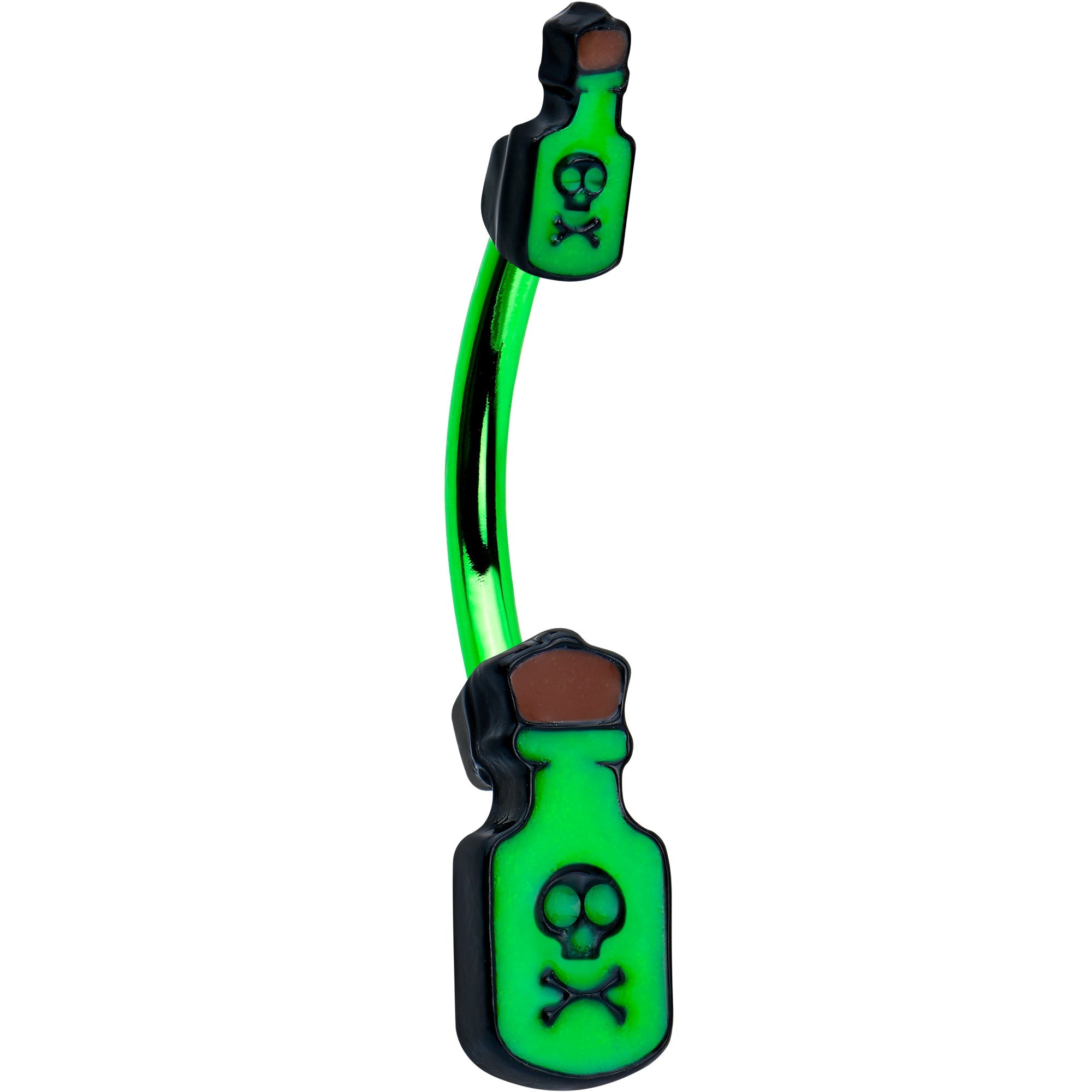 BodyCandy Green Poison Bottle Glow in the Dark Halloween Double Mount Belly Ring — main product shot