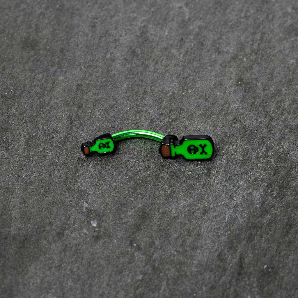 BodyCandy Green Poison Bottle Glow in the Dark Halloween Double Mount Belly Ring — back view