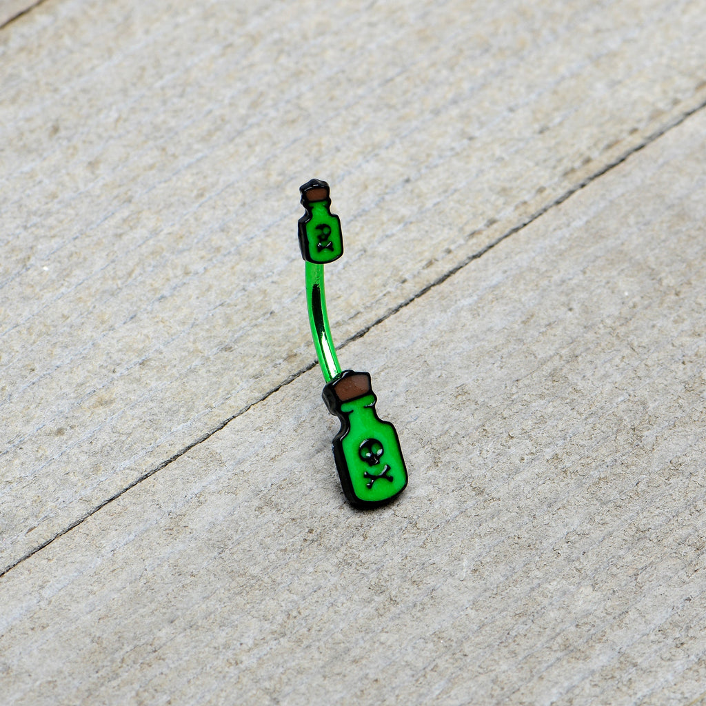 BodyCandy Green Poison Bottle Glow in the Dark Halloween Double Mount Belly Ring — alternative angle