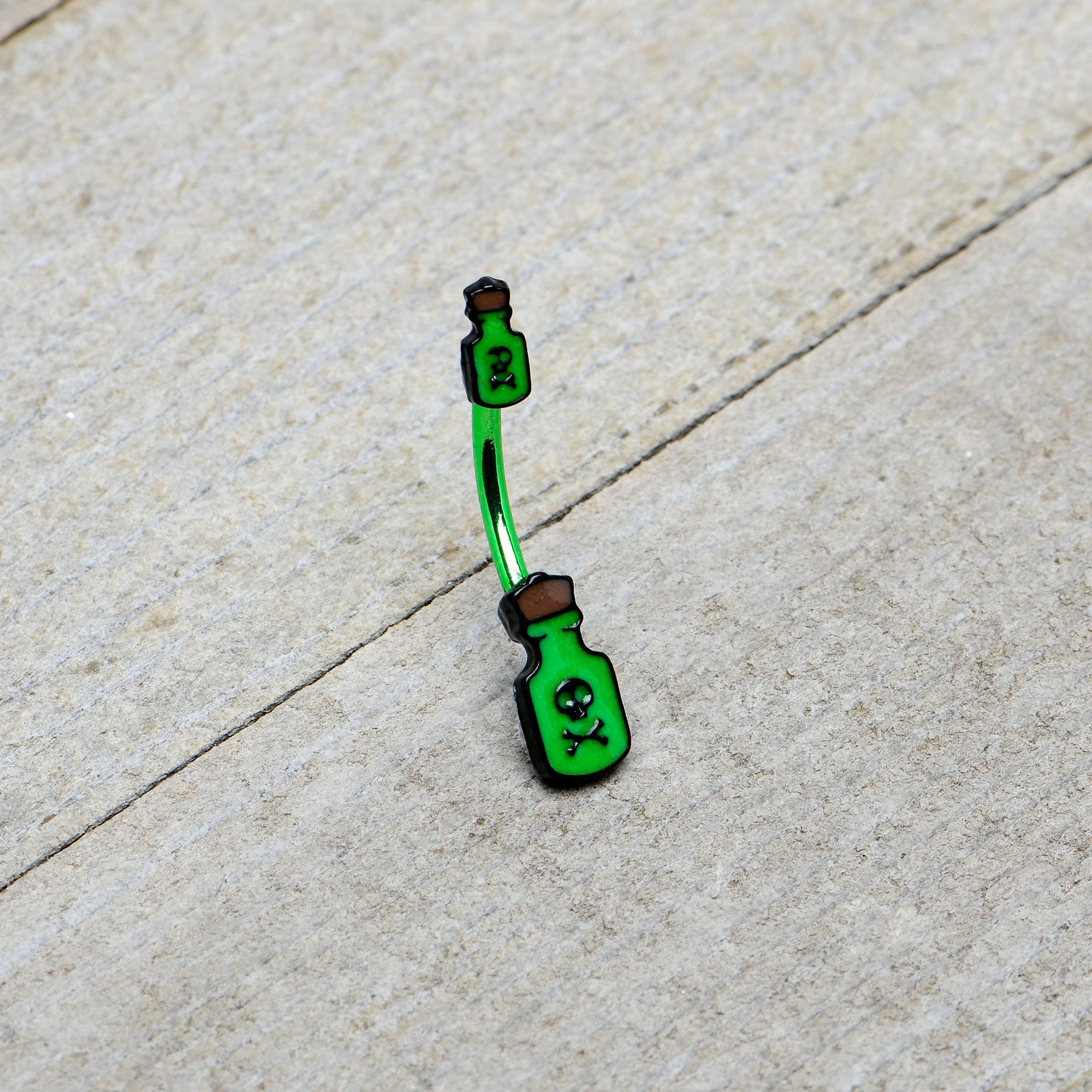 BodyCandy Green Poison Bottle Glow in the Dark Halloween Double Mount Belly Ring — alternative angle