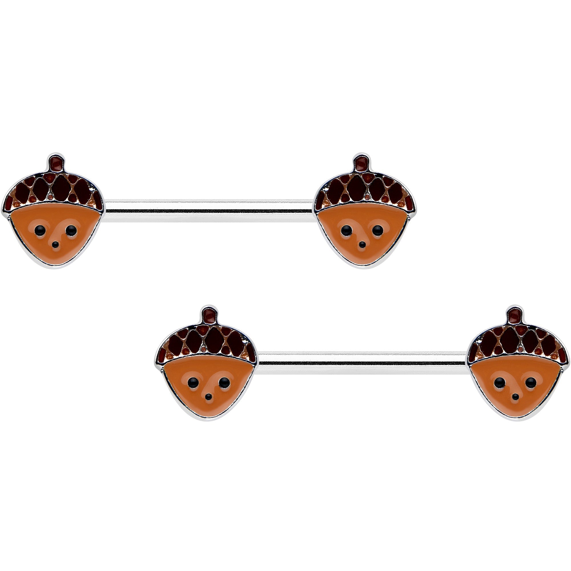 BodyCandy 14G 9/16 Autumn Acorn Face Brown Fall Barbell Nipple Ring Set — main product shot