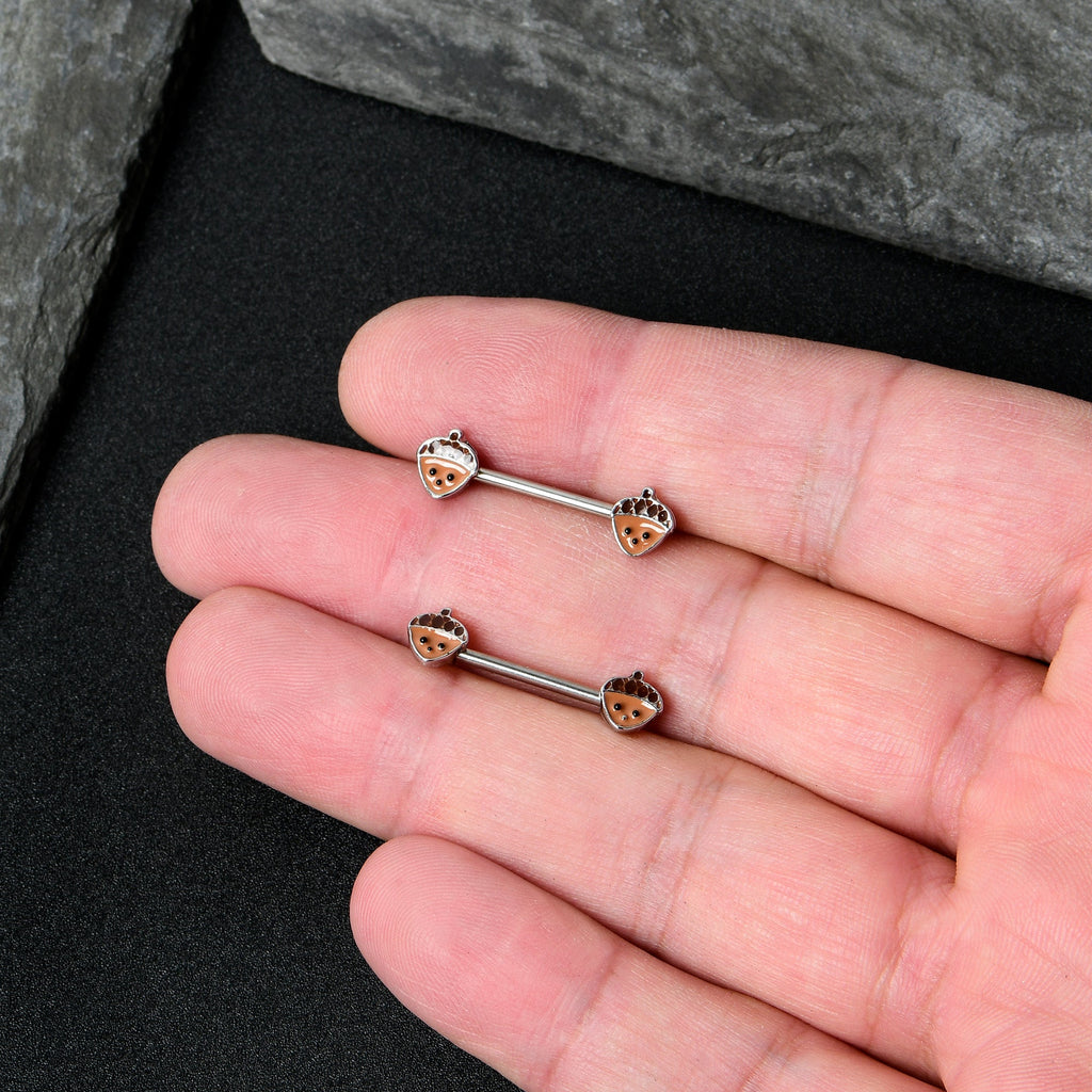 BodyCandy 14G 9/16 Autumn Acorn Face Brown Fall Barbell Nipple Ring Set — size reference