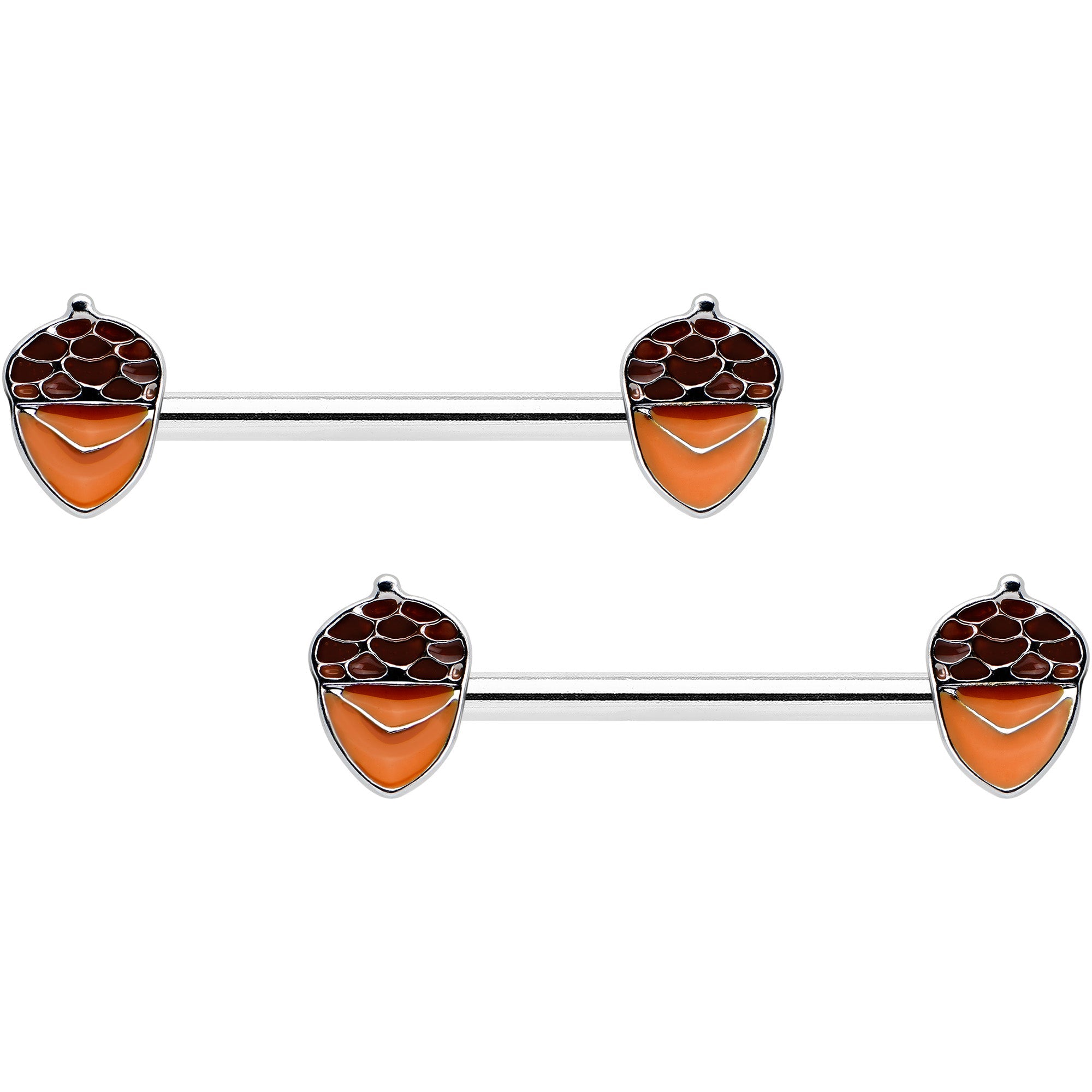 BodyCandy 14G 9/16 Autumn Acorn Brown Orange Barbell Nipple Ring Set — main product shot