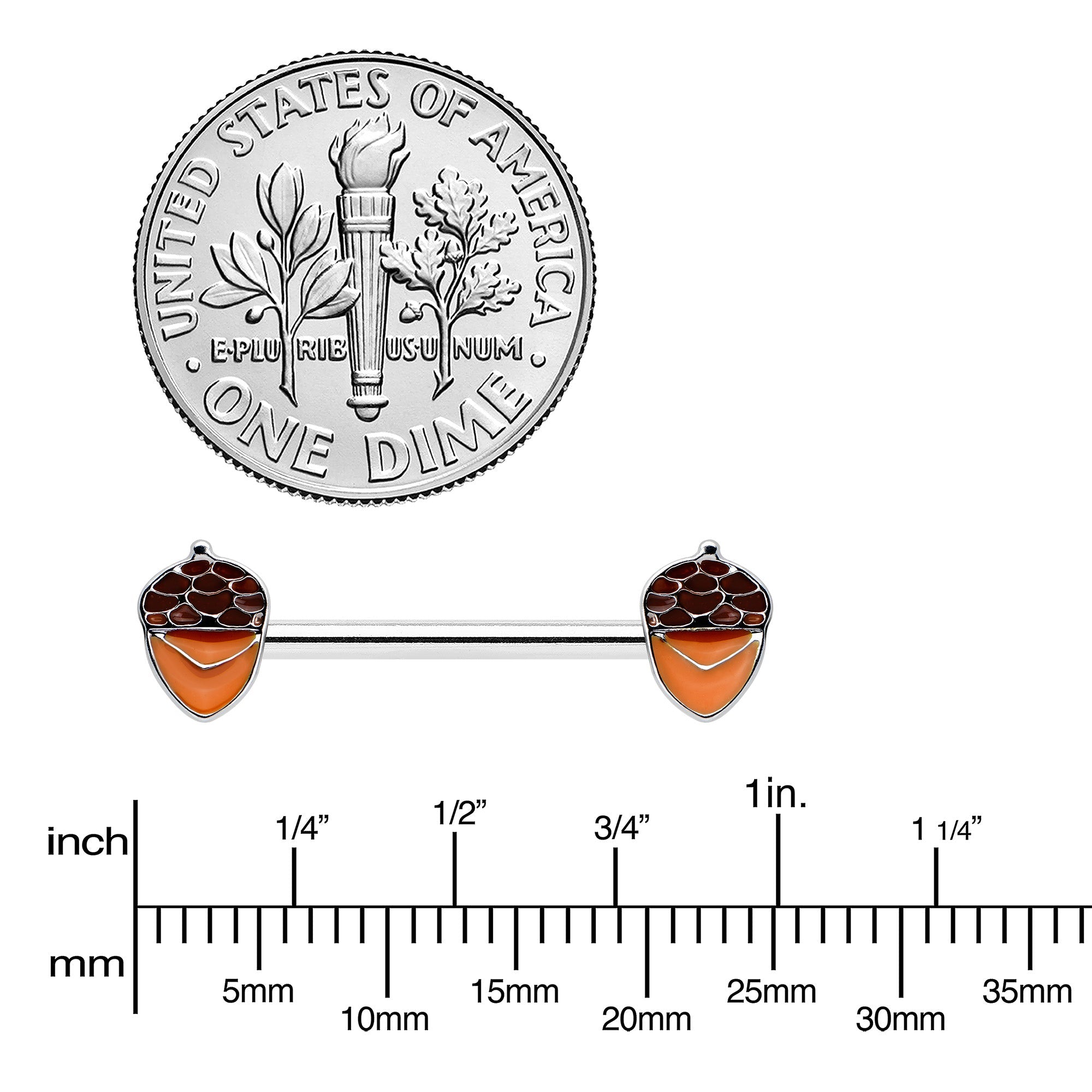 BodyCandy 14G 9/16 Autumn Acorn Brown Orange Barbell Nipple Ring Set — lifestyle context