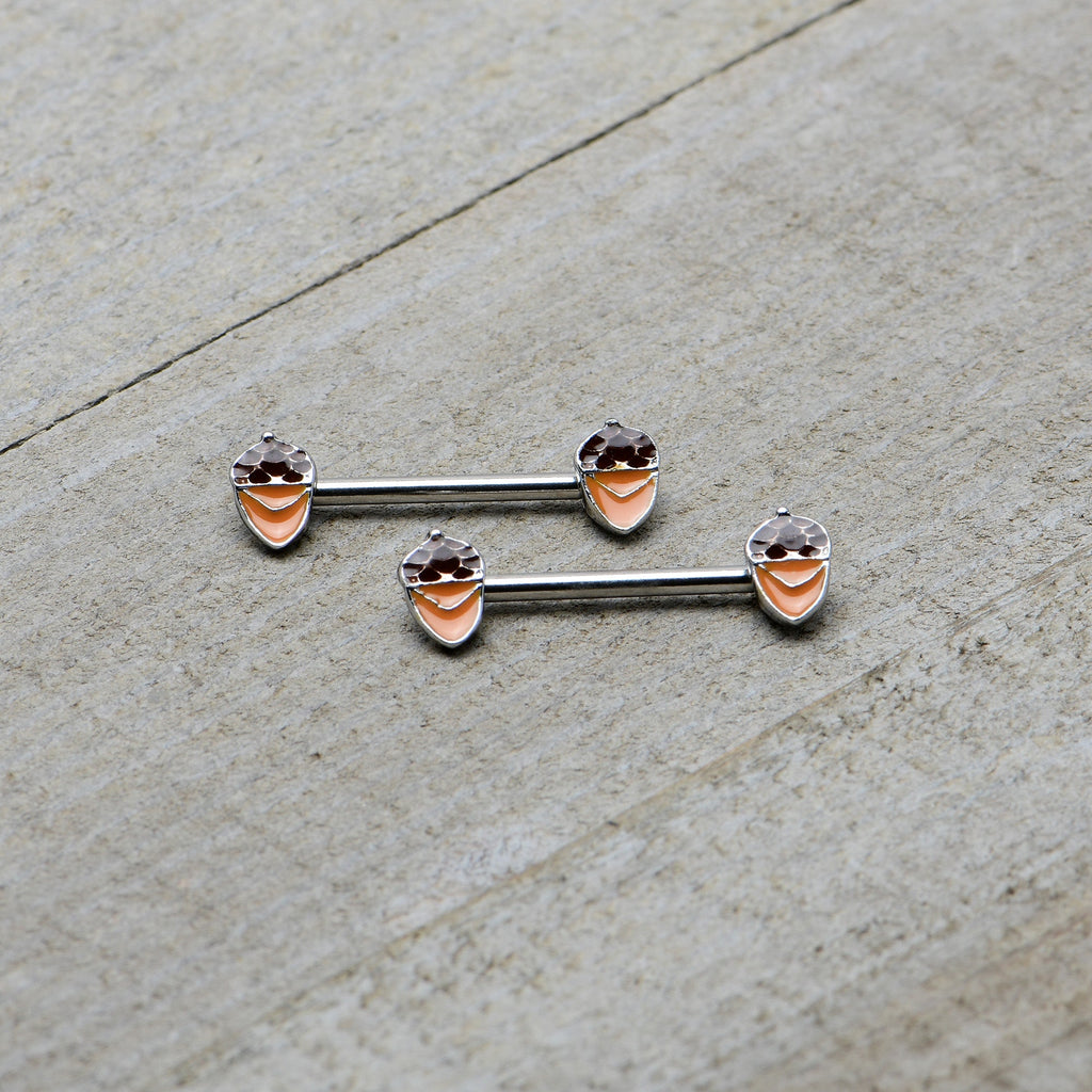 BodyCandy 14G 9/16 Autumn Acorn Brown Orange Barbell Nipple Ring Set — back view