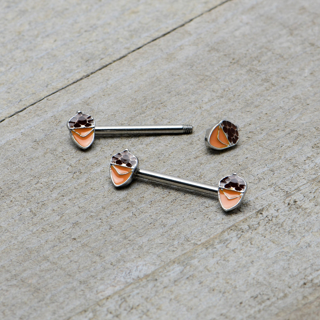 BodyCandy 14G 9/16 Autumn Acorn Brown Orange Barbell Nipple Ring Set — alternative angle